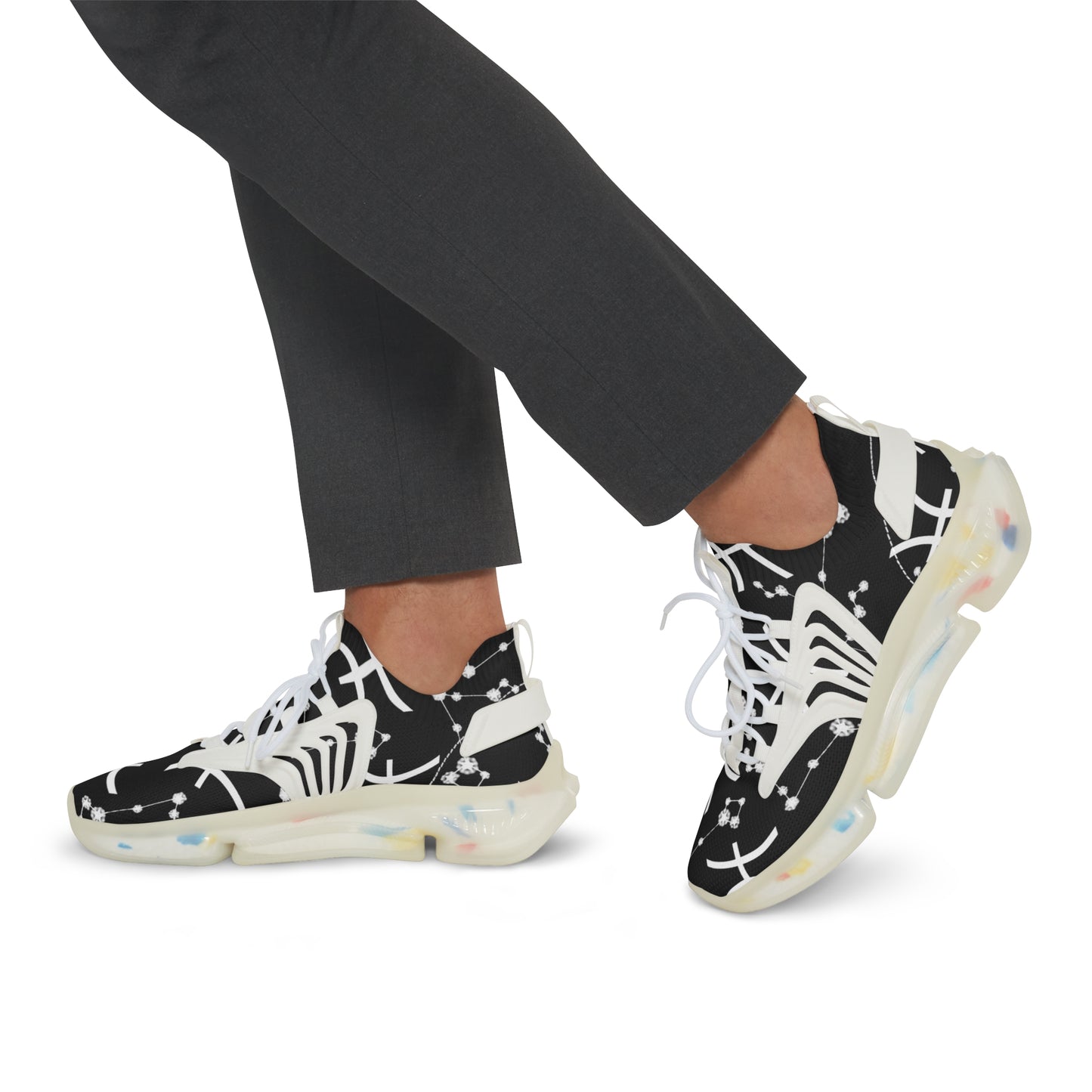 Men's Mesh Sneakers, Pisces Zodiac Sign, AOP, Black