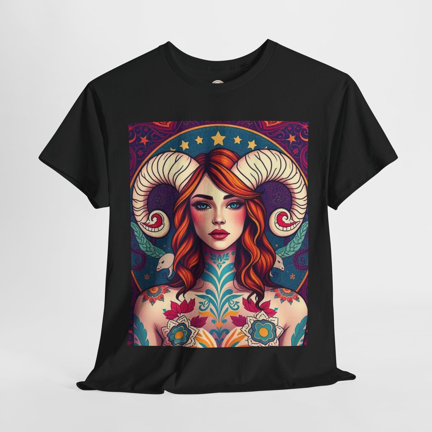 Unisex Heavy Cotton T-Shirt, Aries, Zodiac v1, Sexy Art