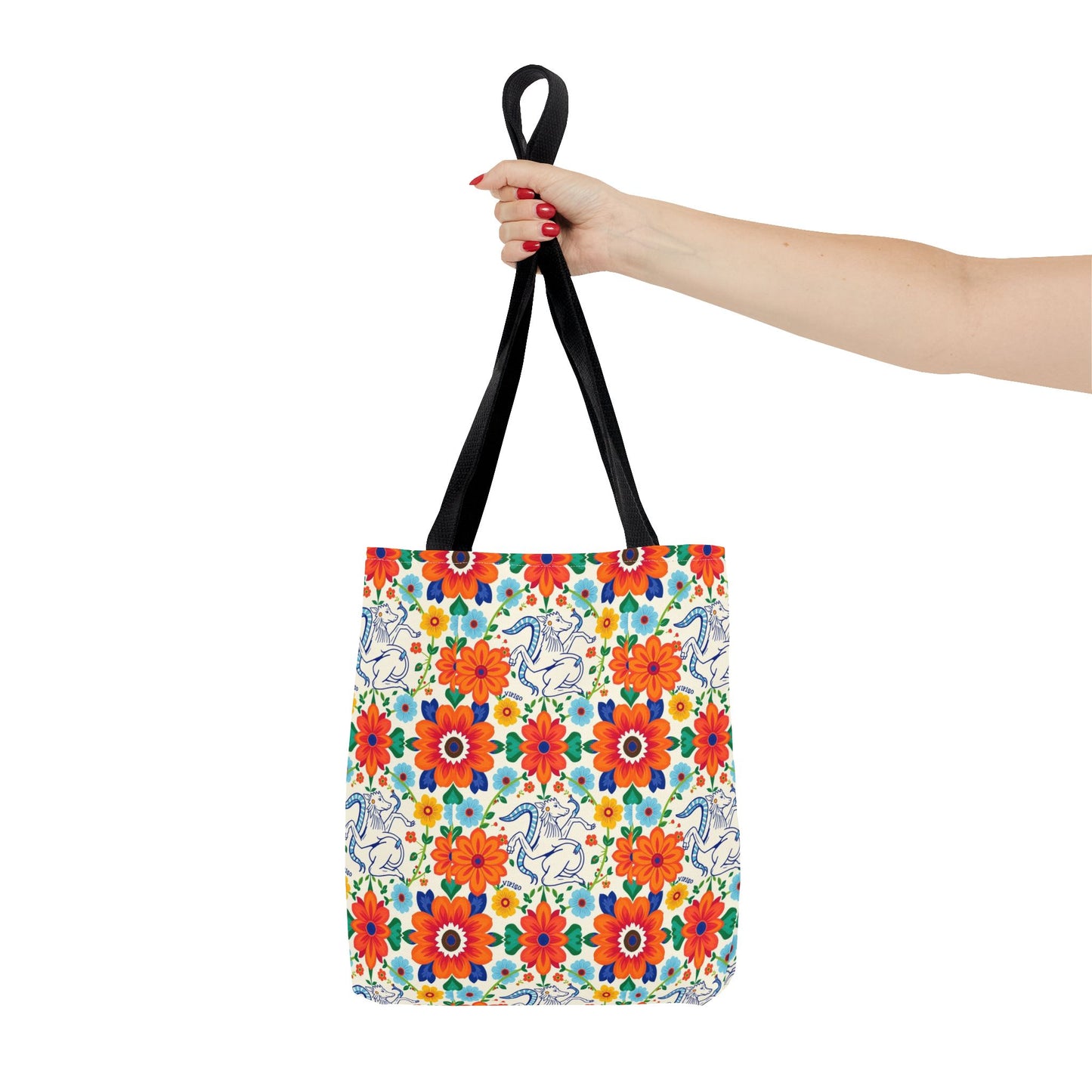 Tote Bag (AOP), Virgo, Zodiac v1, Flower Pattern