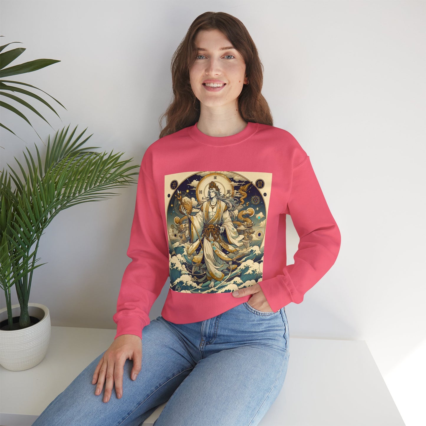 Unisex Heavy Blend™ Crewneck Sweatshirt, Anime Capricorn God, Zodiac Design