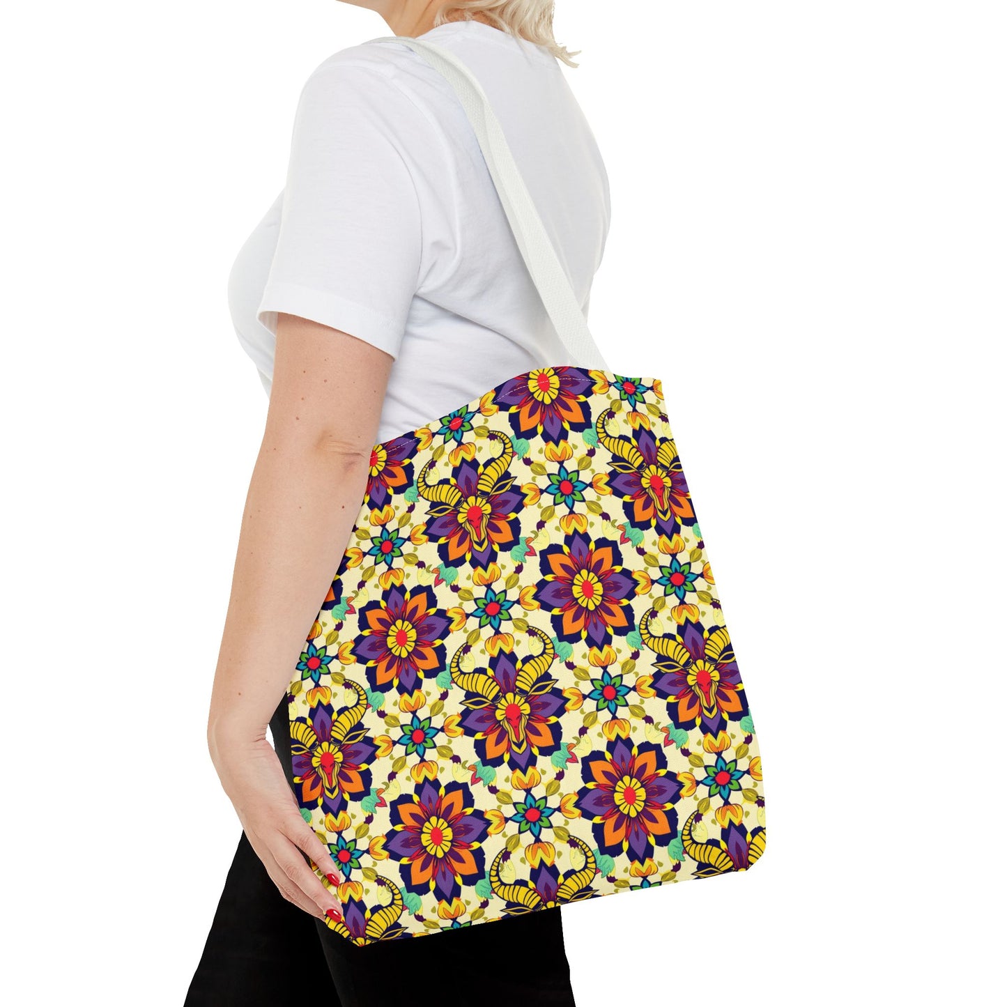 Tote Bag, (AOP), Taurus, Zodiac v5, Flower Pattern