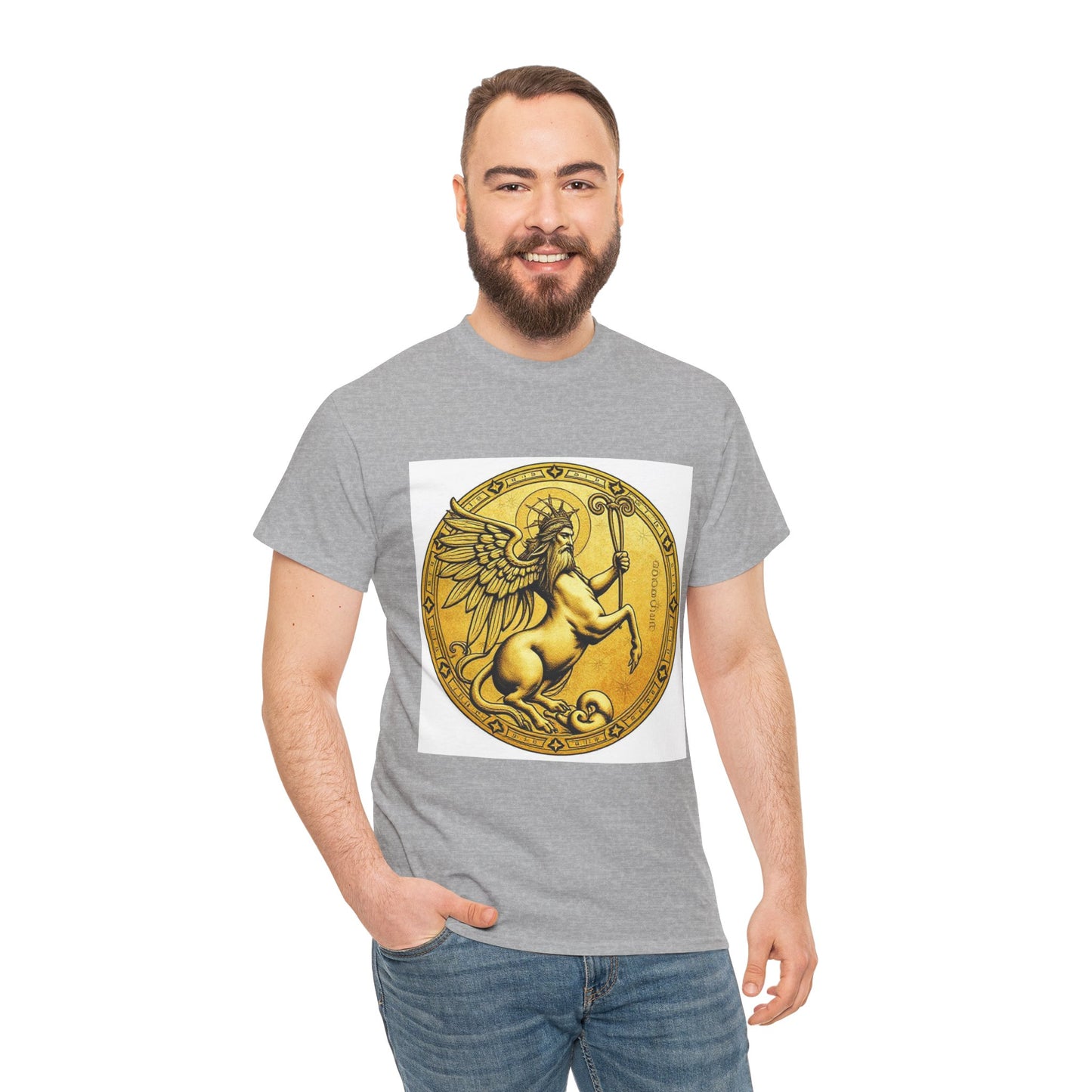 Unisex Heavy Cotton T-Shirt, Golden Angel Coin v1, Virgo Zodiac Design