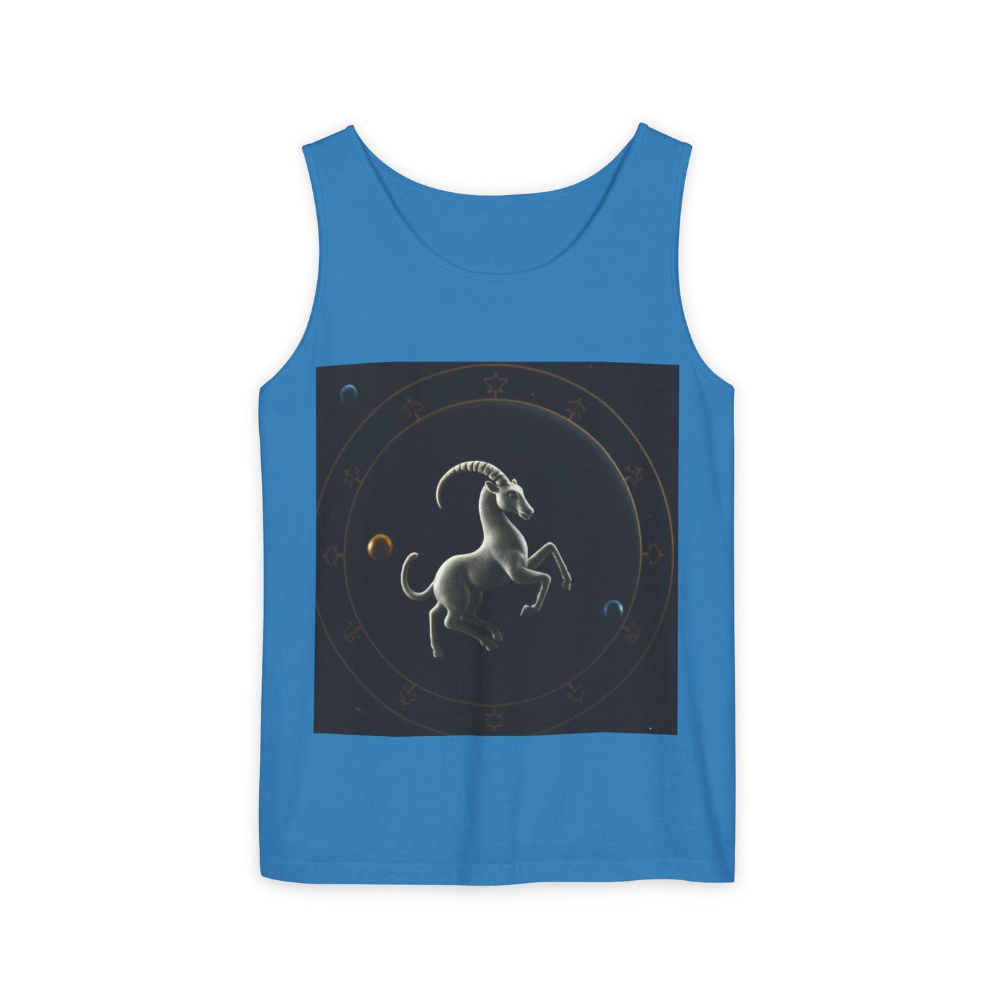 Unisex Garment-Dyed, Tank Top, Capricorn Design, Space Animal v1, 100% US cotton