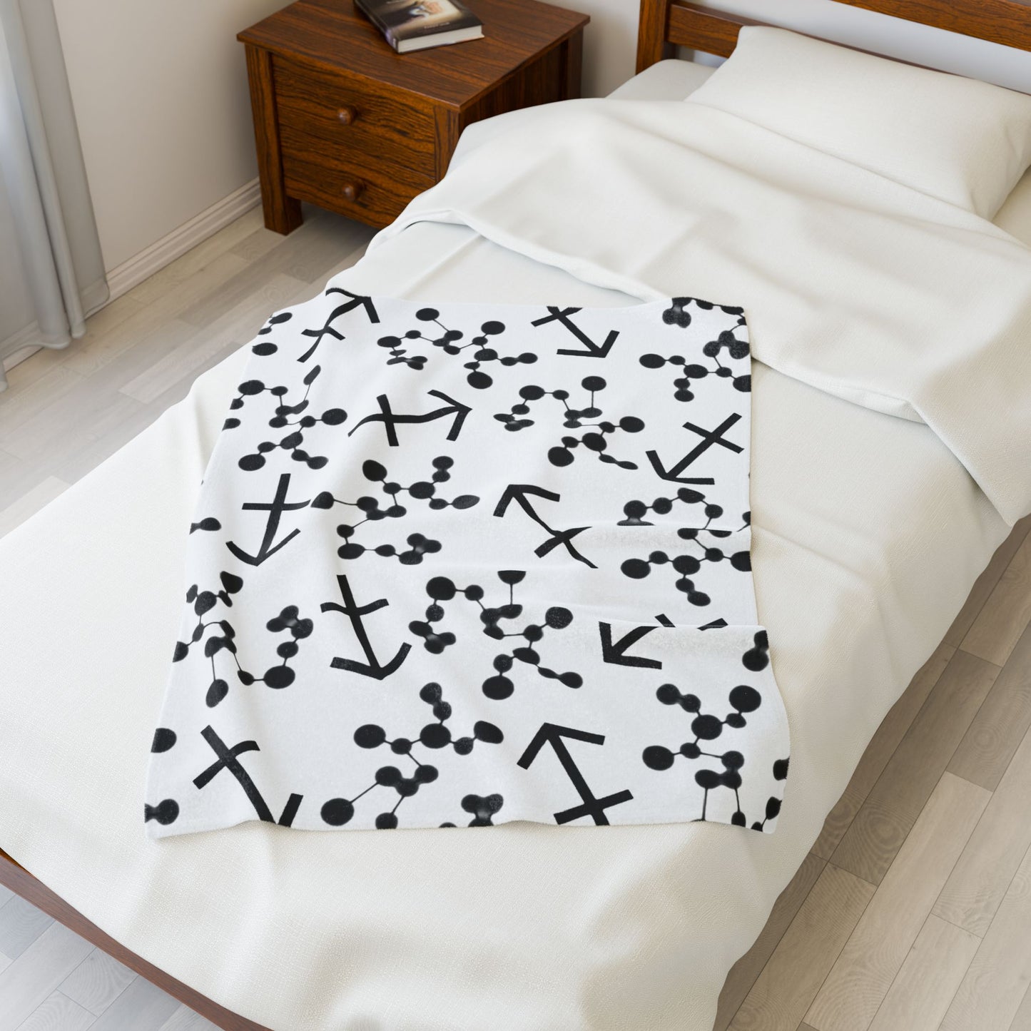Velveteen Plush Blanket, Sagittarius Zodiac Sign, Constellation & Symbol, White, 100% polyester