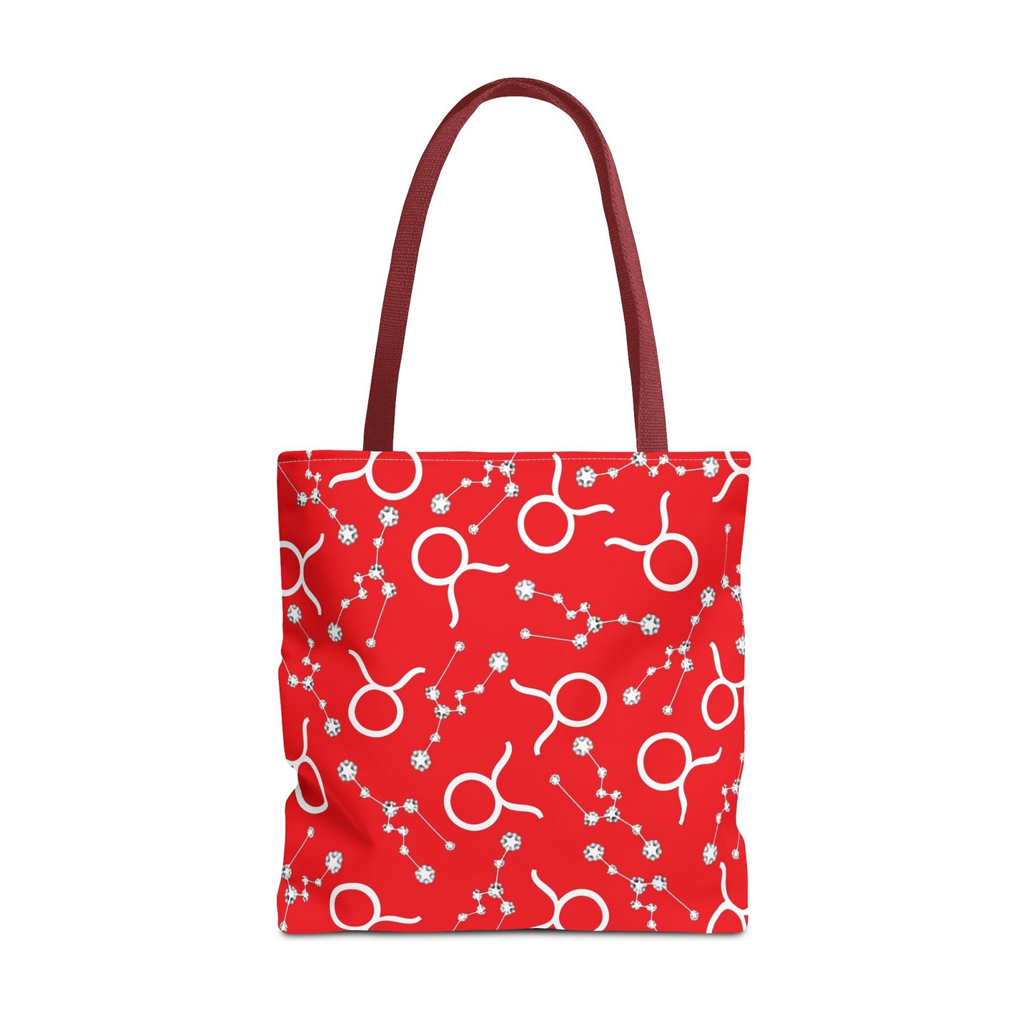 Tote Bag, Taurus Zodiac Sign, AOP, (Red, White)