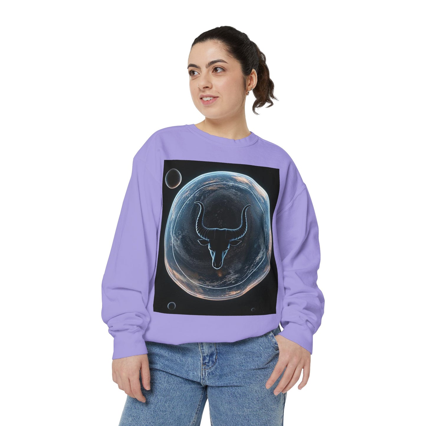 Garment-Dyed Sweatshirt, Unisex, Space Animal Design, Taurus