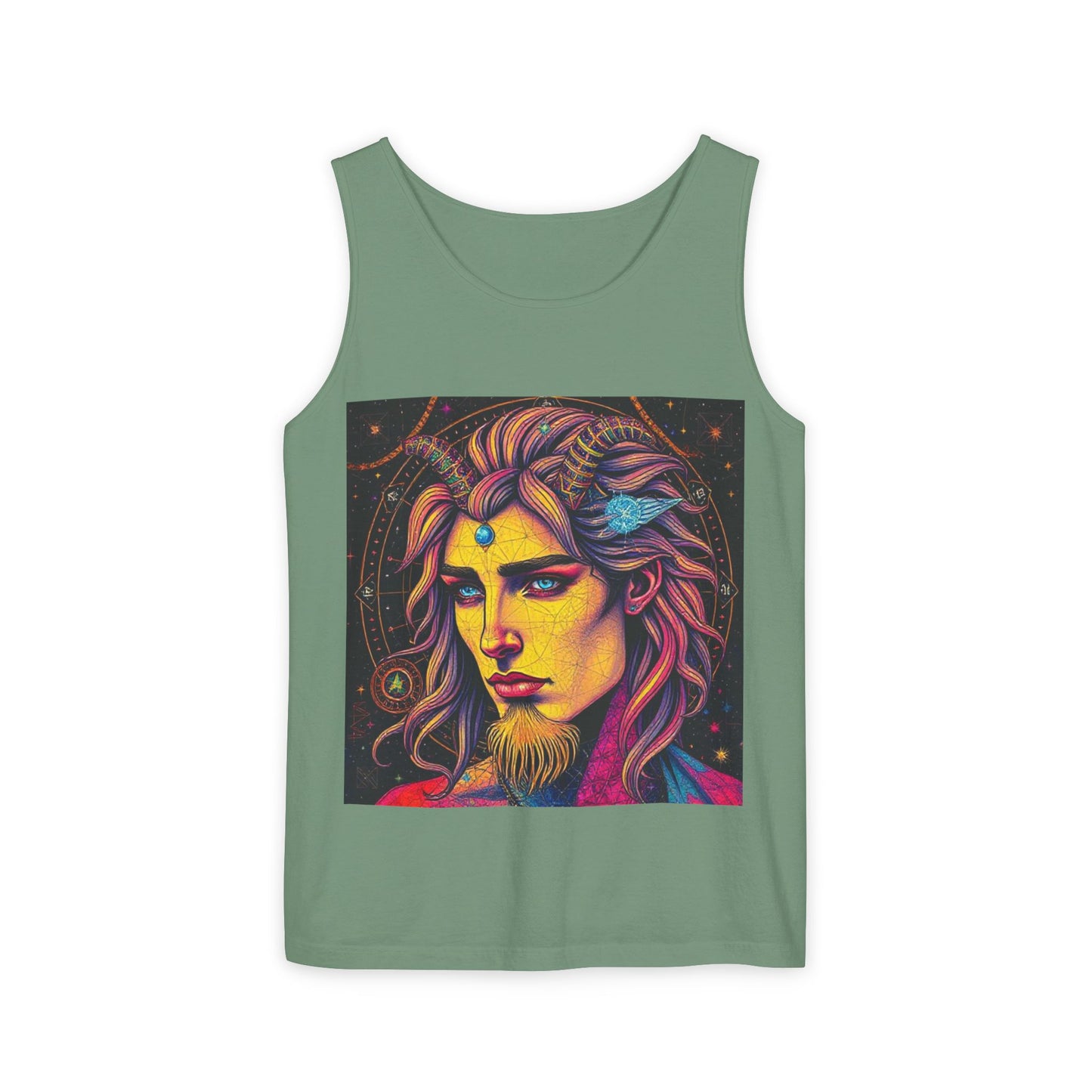 Unisex Garment-Dyed, Tank Top, Aquarius Design, Pop Art v1, 100% Ringspun US cotton