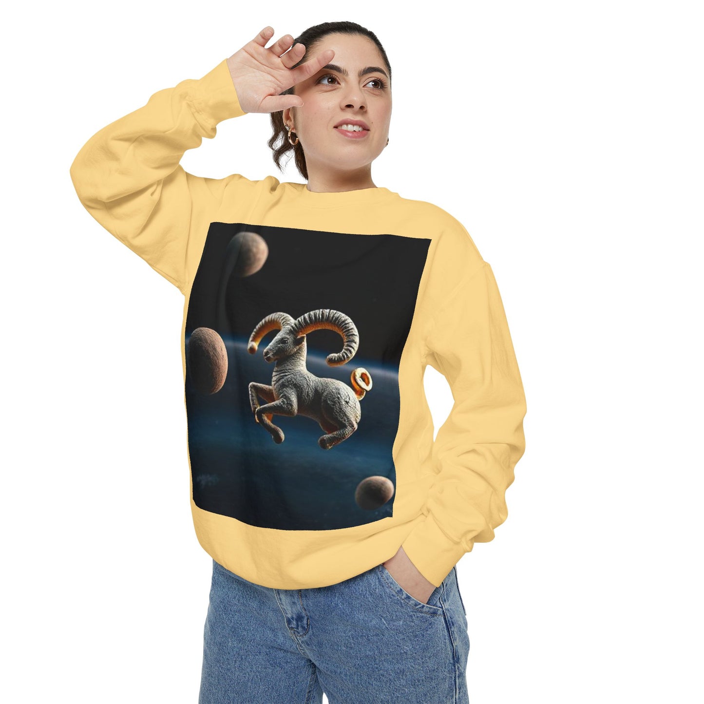 Garment-Dyed Sweatshirt, Unisex, Space Animal Design v1, Aries