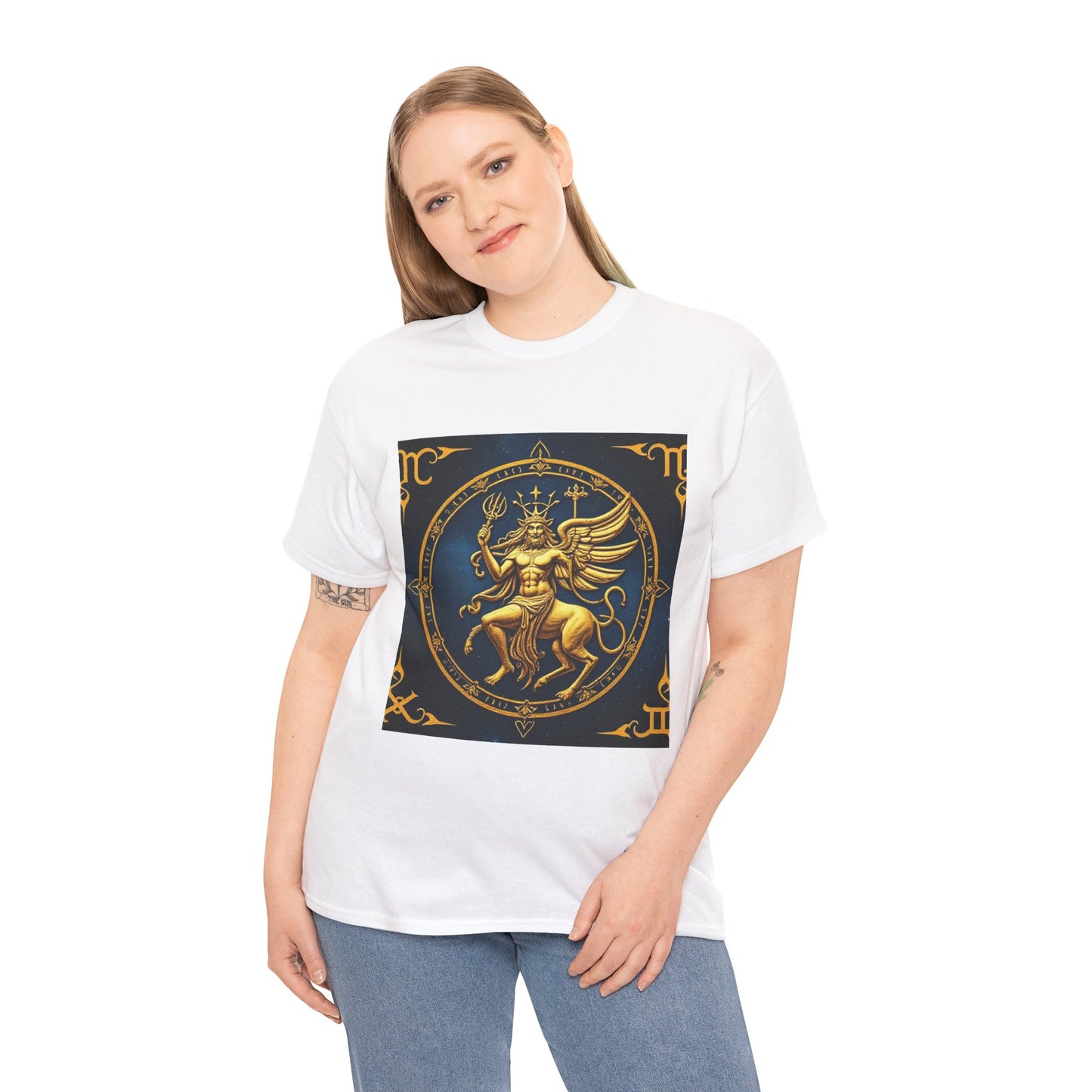 Unisex Heavy Cotton T-Shirt, Gold Angel, Symbol, Virgo Zodiac Design