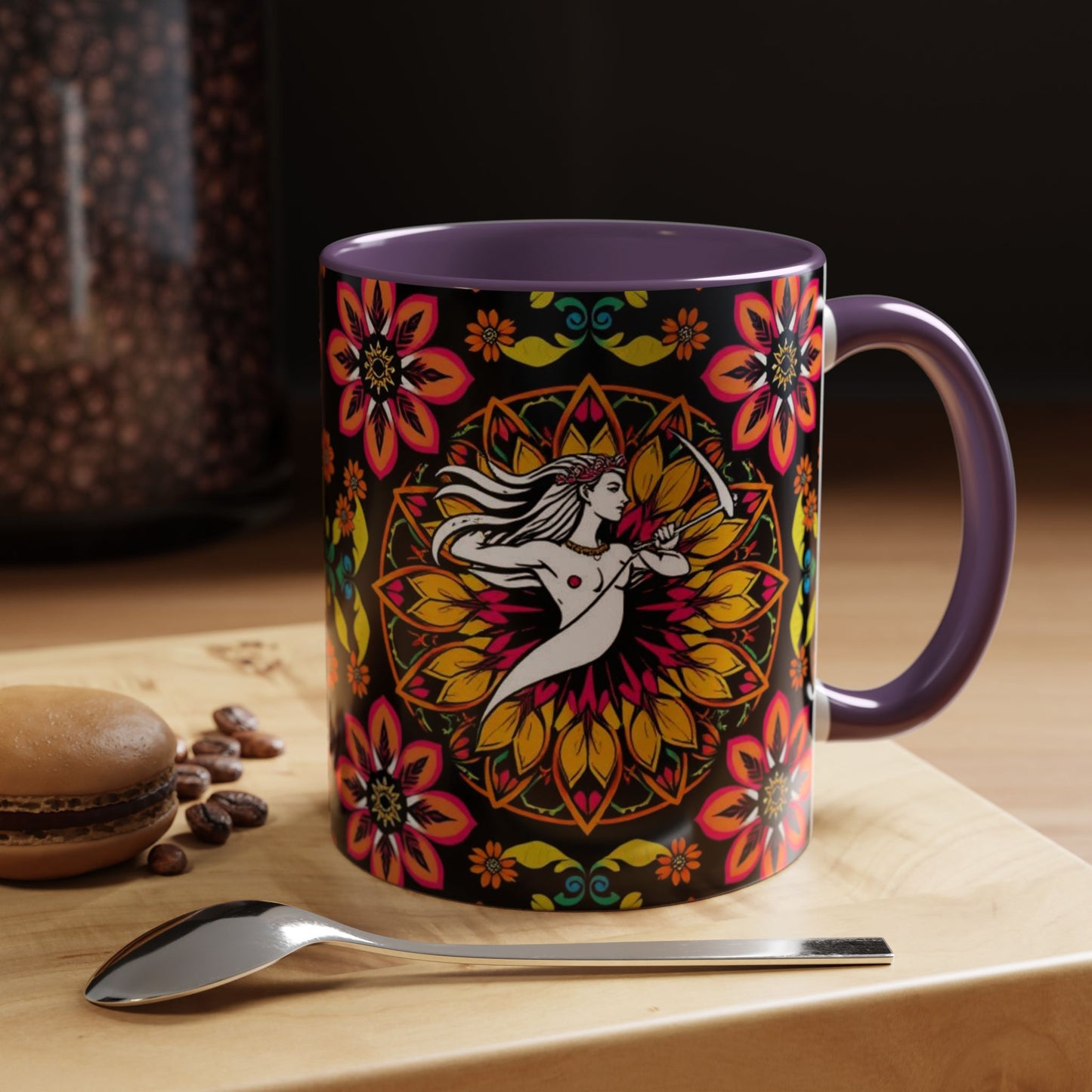 Accent Coffee Mug, Sagittarius, Zodiac v2. Flower Pattern, (11, 15oz)