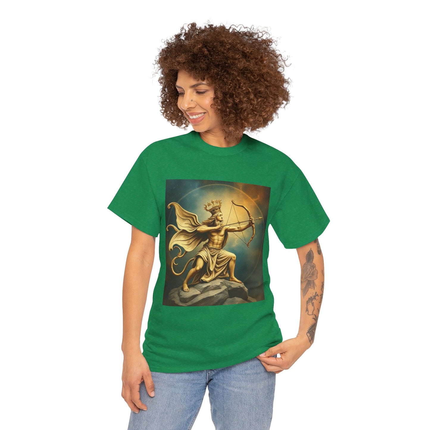 Unisex Heavy Cotton T-Shirt, Sagittarius King, Bow & Arrow, Zodiac Design