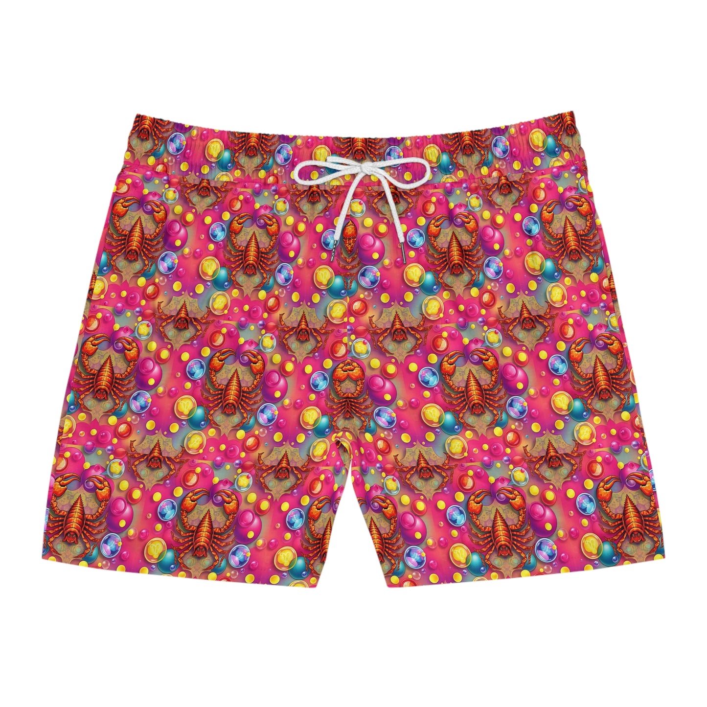 Men's Mid-Length Swim Shorts, (AOP), Scorpio, Zodiac v3, Bubble Pattern