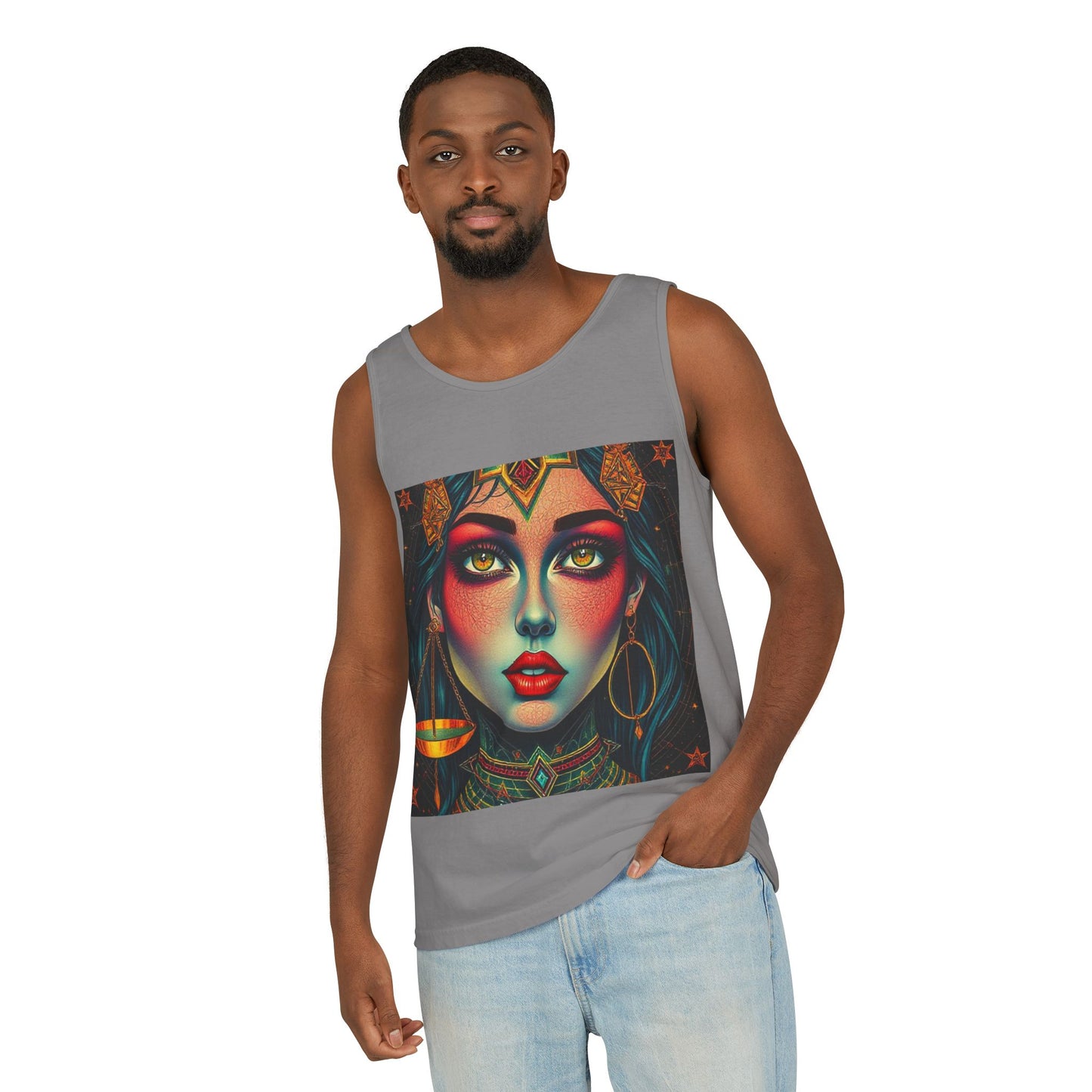 Unisex Garment-Dyed, Tank Top, Libra Design, Pop Art, 100% US cotton