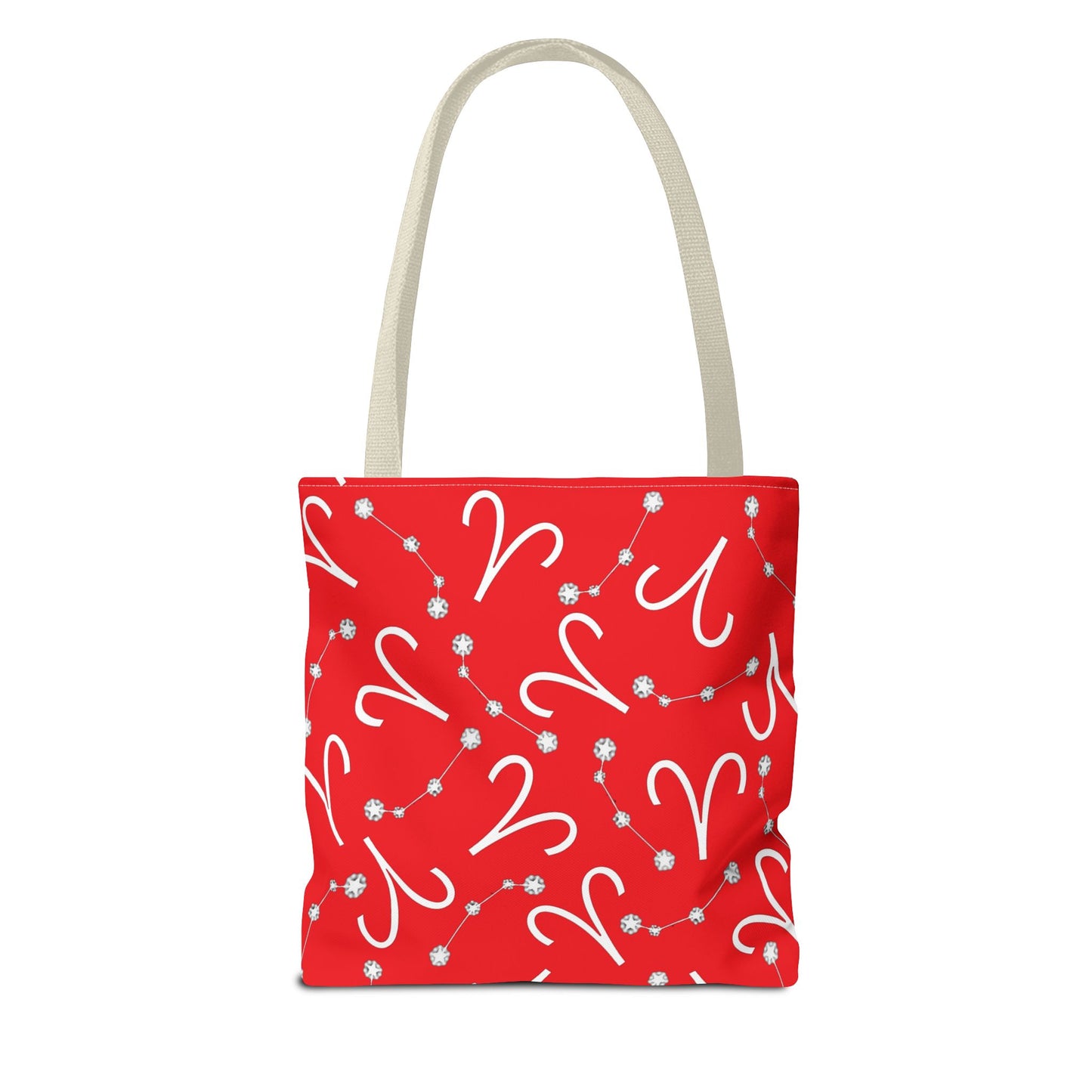 Tote Bag, Aries Zodiac Sign, AOP, (Red, White)