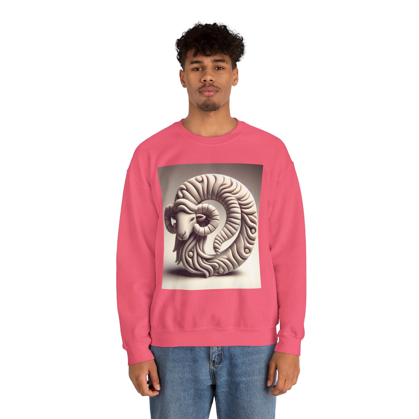 Unisex Heavy Blend™ Crewneck Sweatshirt, Round Statue, Aries Zodiac Design