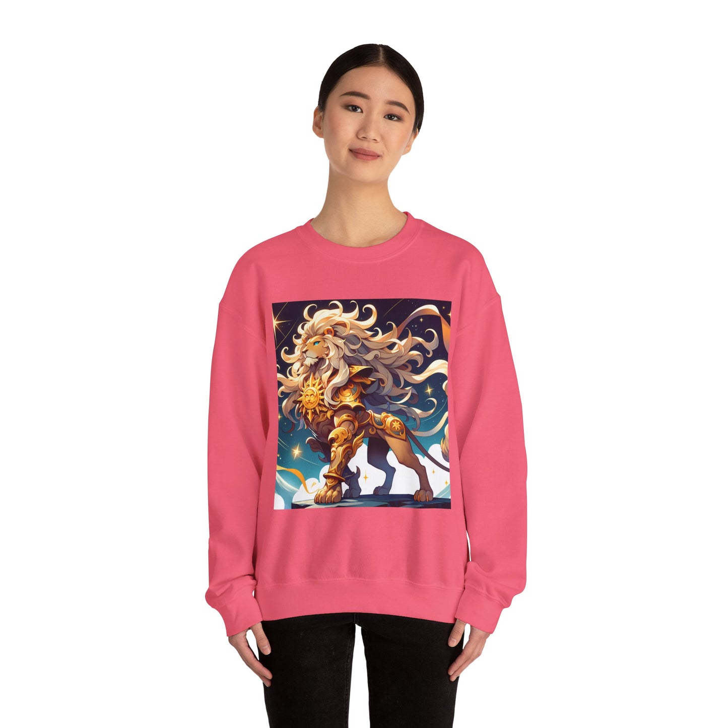 Unisex Heavy Blend™ Crewneck Sweatshirt,Cool Lion with White Hair, Leo Zodiac Design