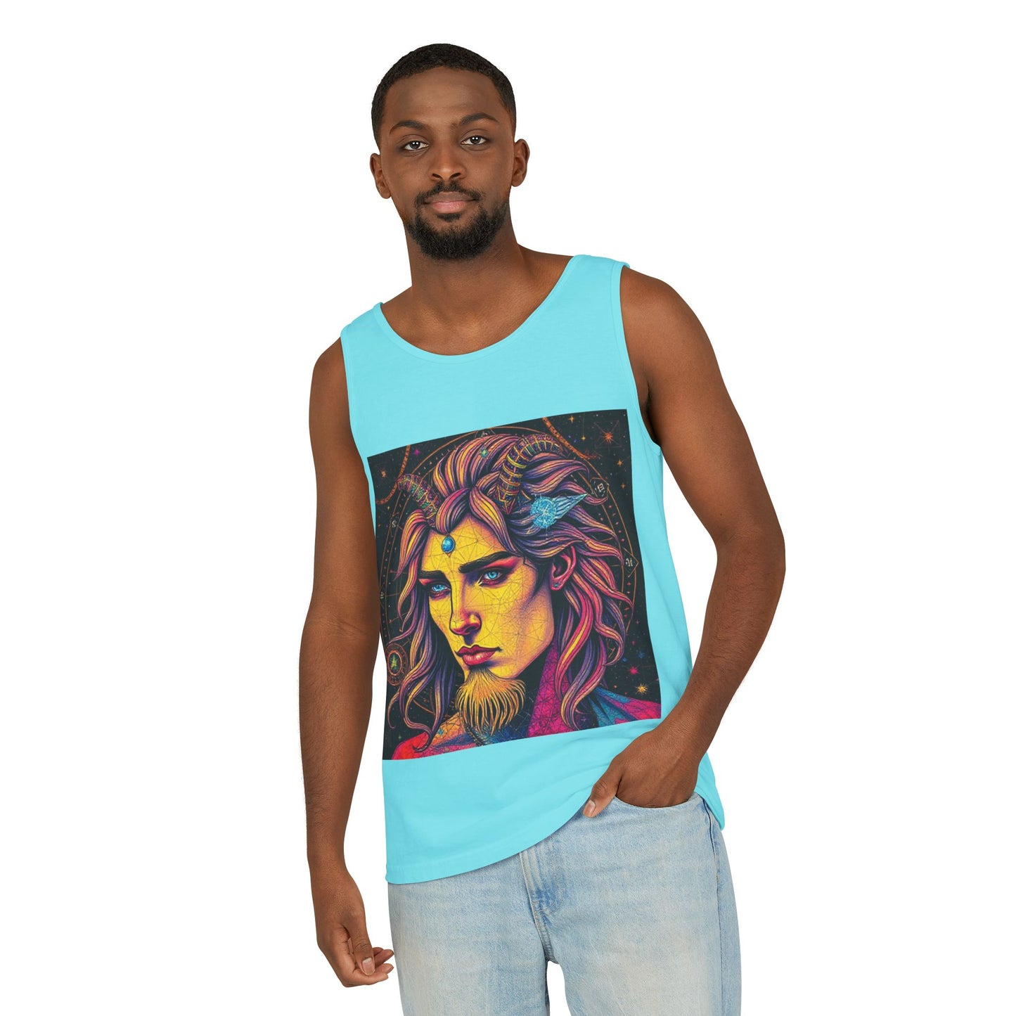 Unisex Garment-Dyed, Tank Top, Aquarius Design, Pop Art v1, 100% Ringspun US cotton