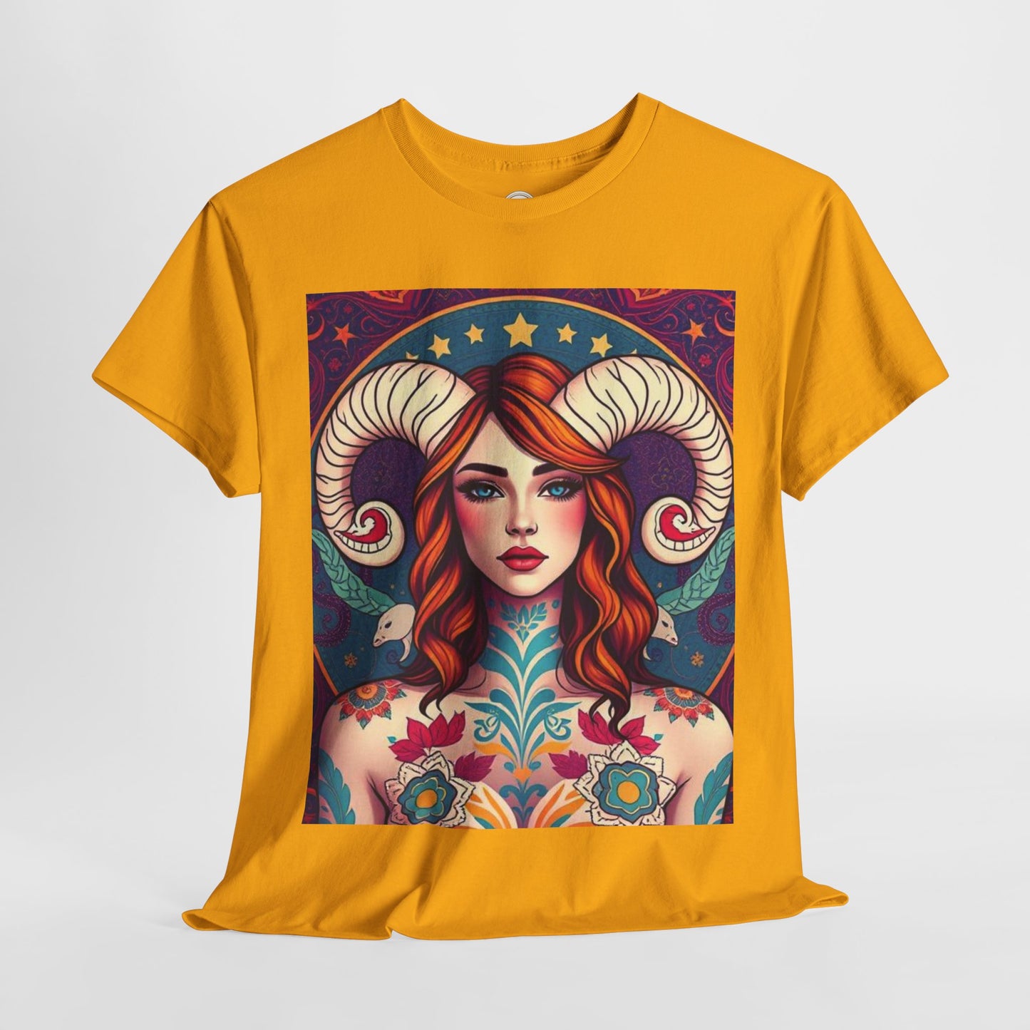Unisex Heavy Cotton T-Shirt, Aries, Zodiac v1, Sexy Art