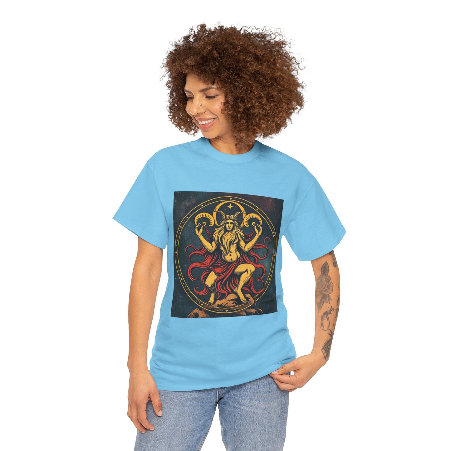 Unisex Heavy Cotton T-Shirt, Aries God 3v, Zodiac Design