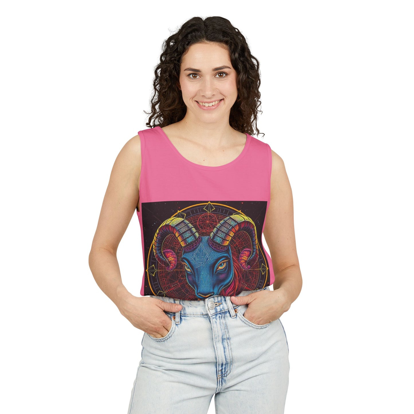 Unisex Garment-Dyed, Tank Top, Aries Design, Pop Art, 100% Ringspun US cotton