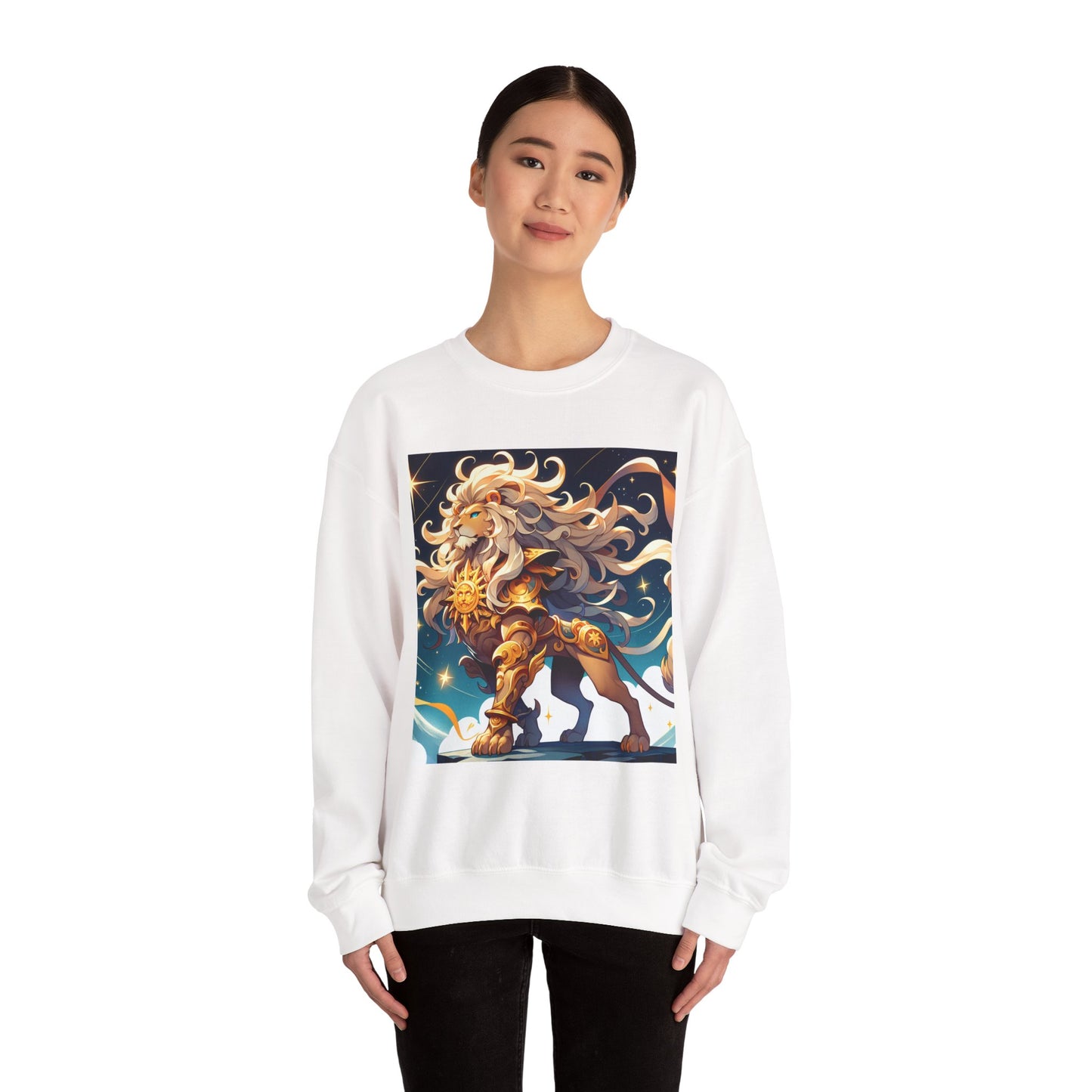Unisex Heavy Blend™ Crewneck Sweatshirt,Cool Lion with White Hair, Leo Zodiac Design