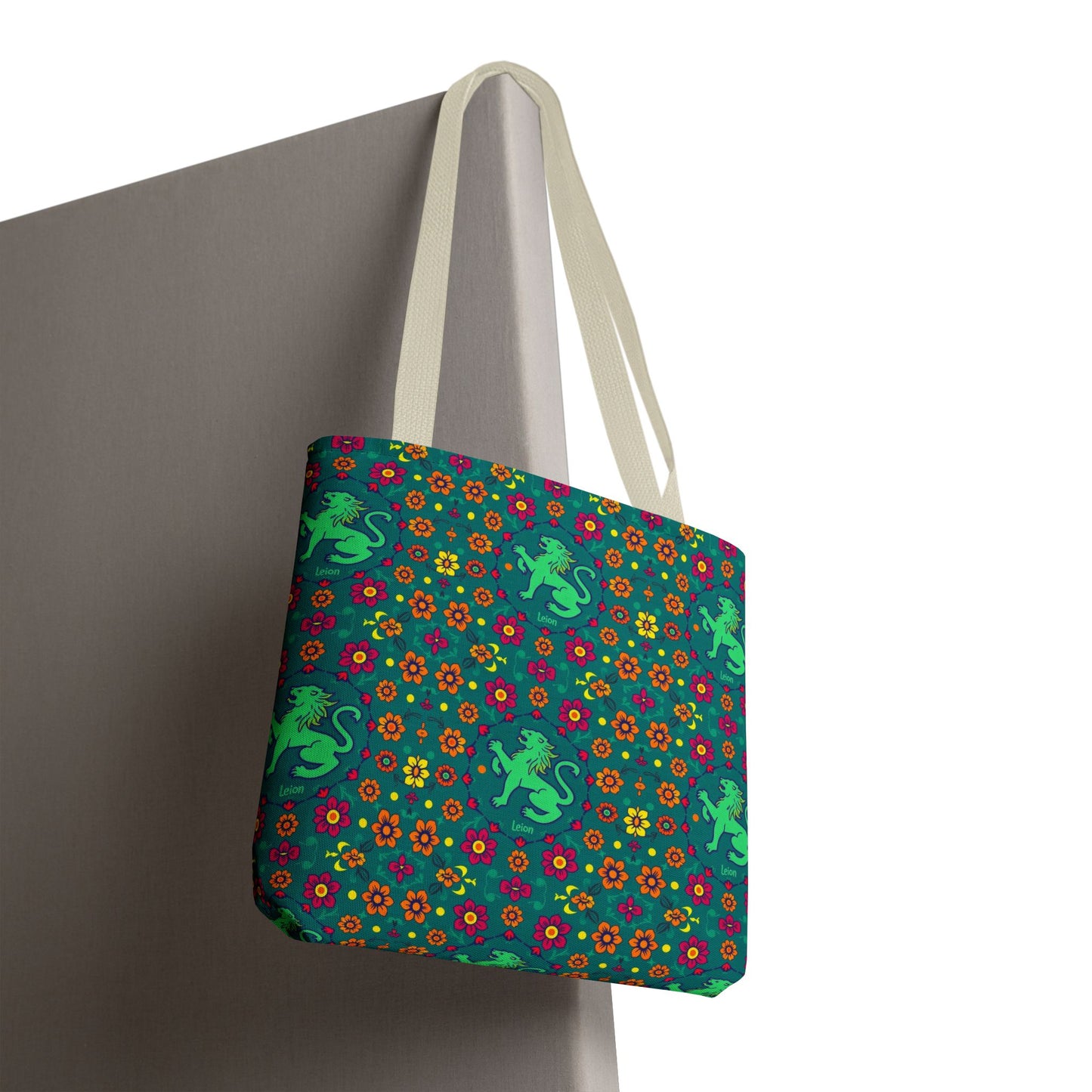 Tote Bag (AOP), Leo, Zodiac v1, Flower Pattern