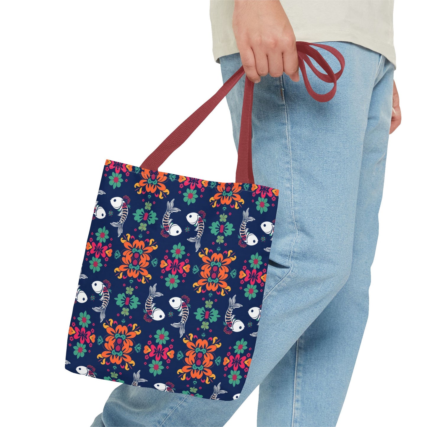 Tote Bag (AOP), Pisces, Zodiac, Flower Pattern