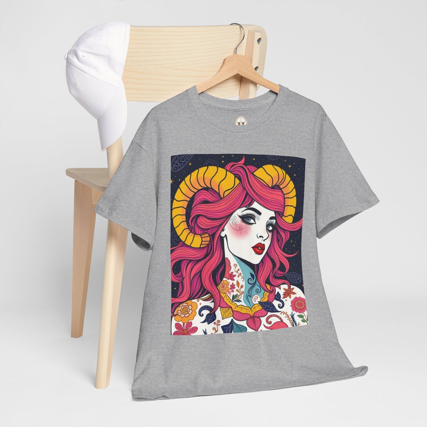 Unisex Heavy Cotton T-Shirt, Aries, Zodiac v2, Sexy Art