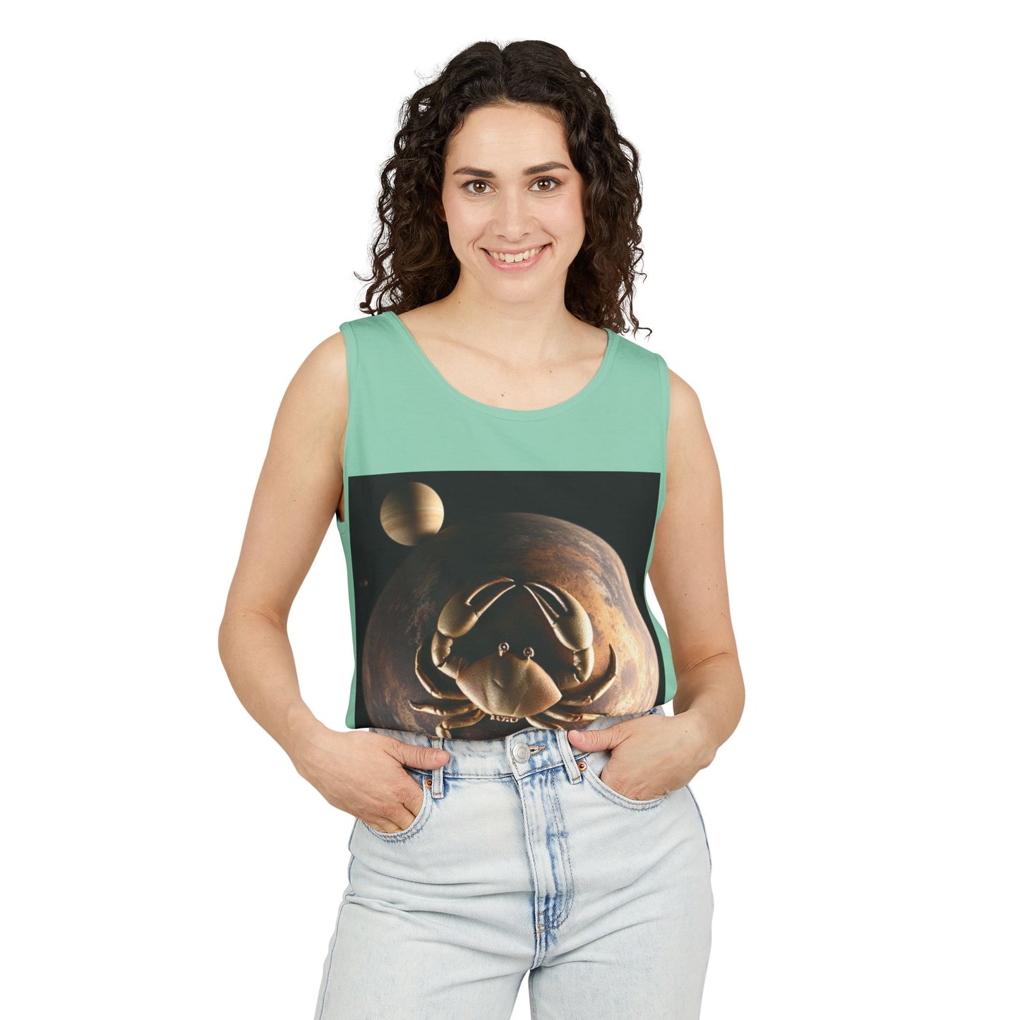 Unisex Garment-Dyed, Tank Top, Cancer Design, Planet Crab v1, 100% US cotton