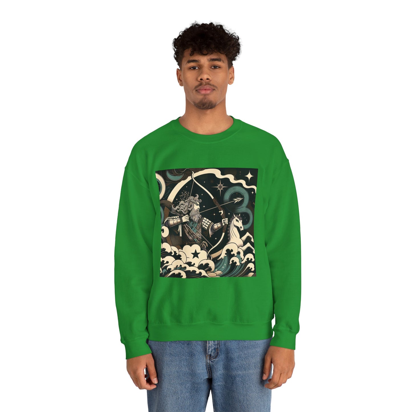 Unisex Heavy Blend™ Crewneck Sweatshirt, Man With Arrow Sagittarius Zodiac Design