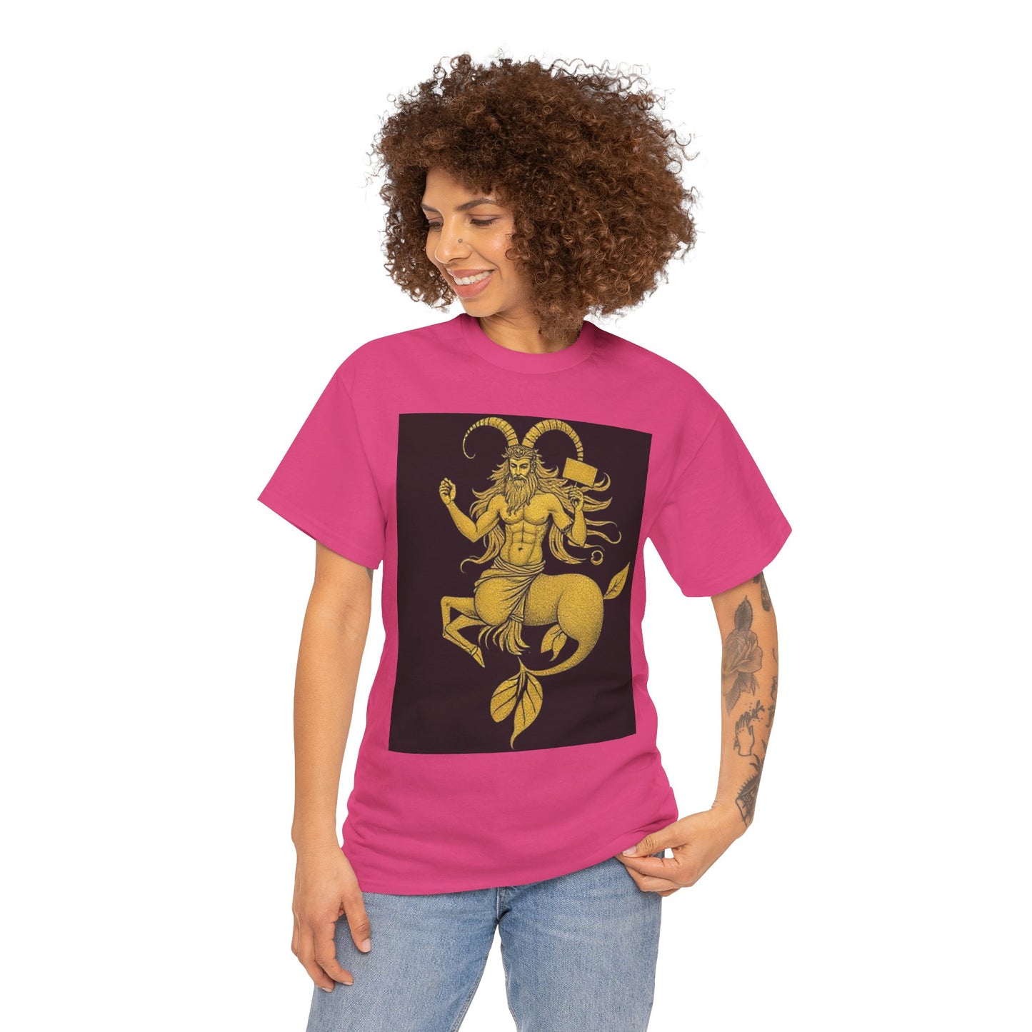 Unisex Heavy Cotton T-Shirt, Capricorn God, Zodiac Design