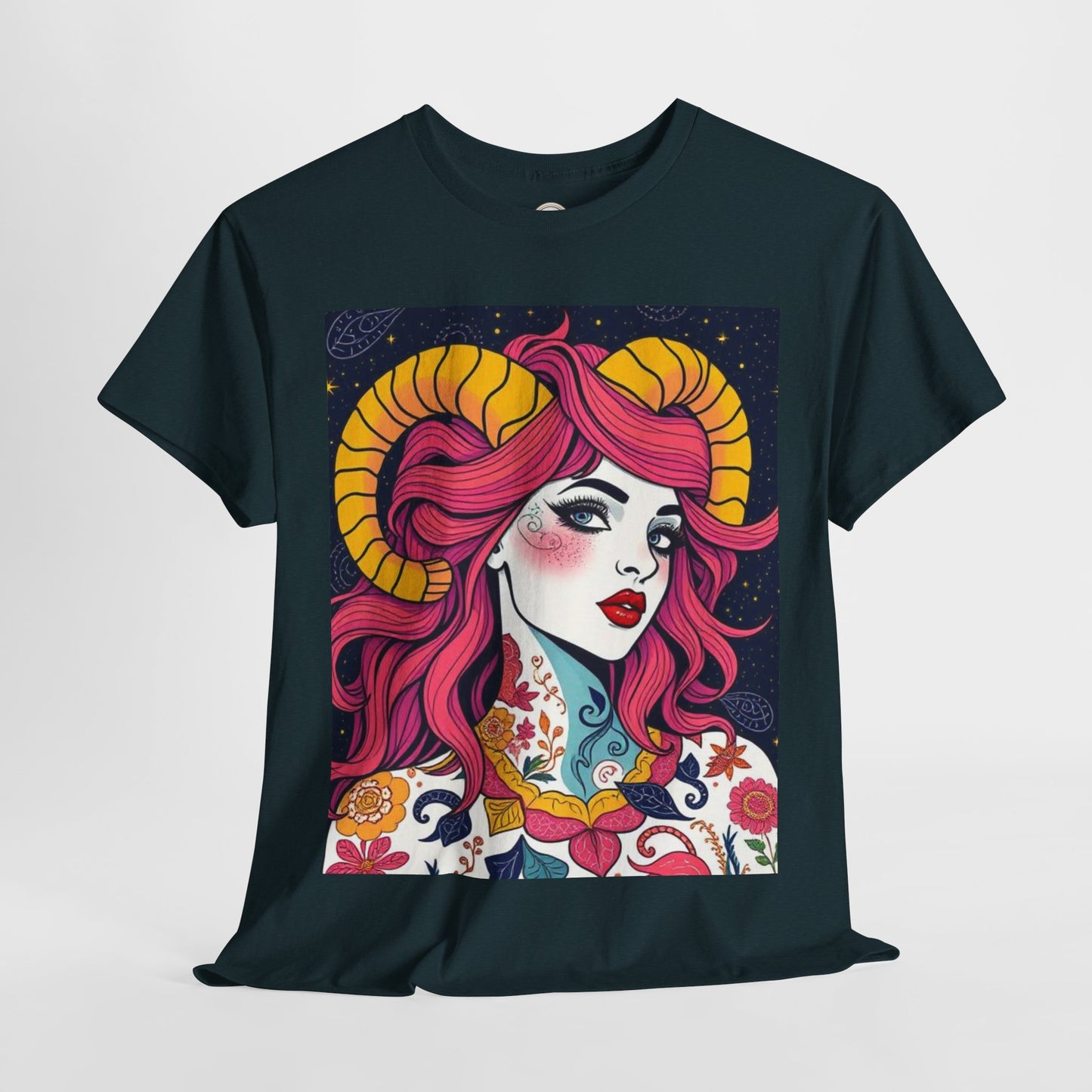 Unisex Heavy Cotton T-Shirt, Aries, Zodiac v2, Sexy Art