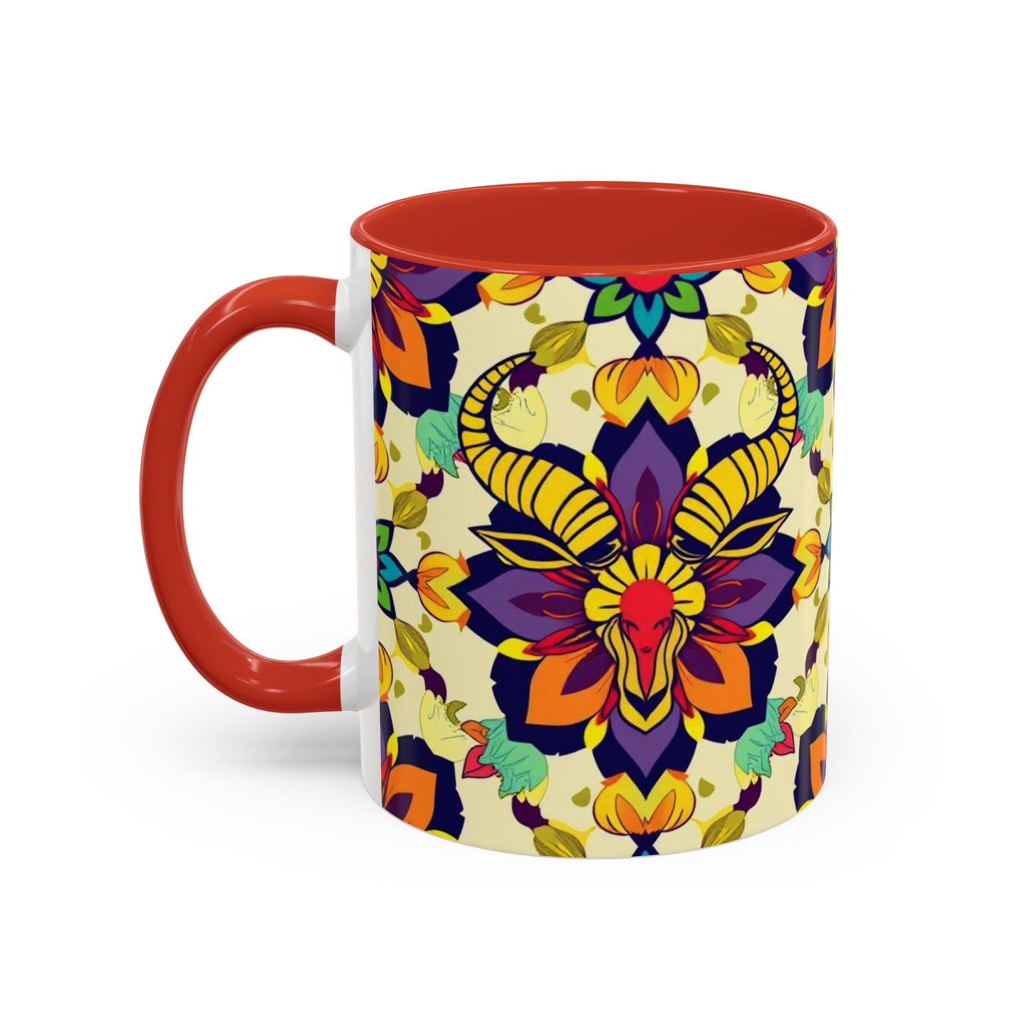 Accent Coffee Mug, Taurus, Zodiac v3. Flower Pattern, (11, 15oz)