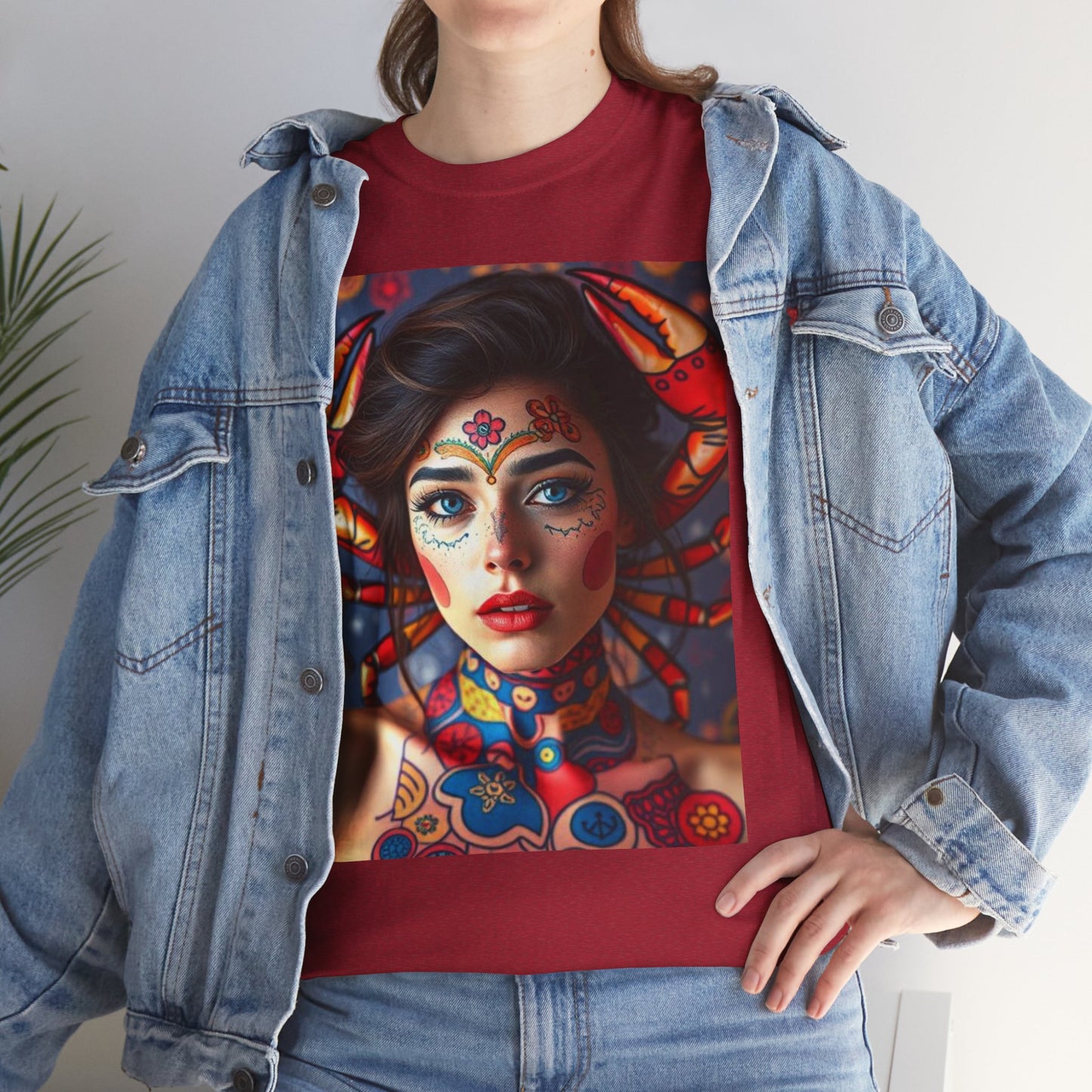 Unisex Heavy Cotton T-Shirt, Cancer, Zodiac v1, Sexy Art