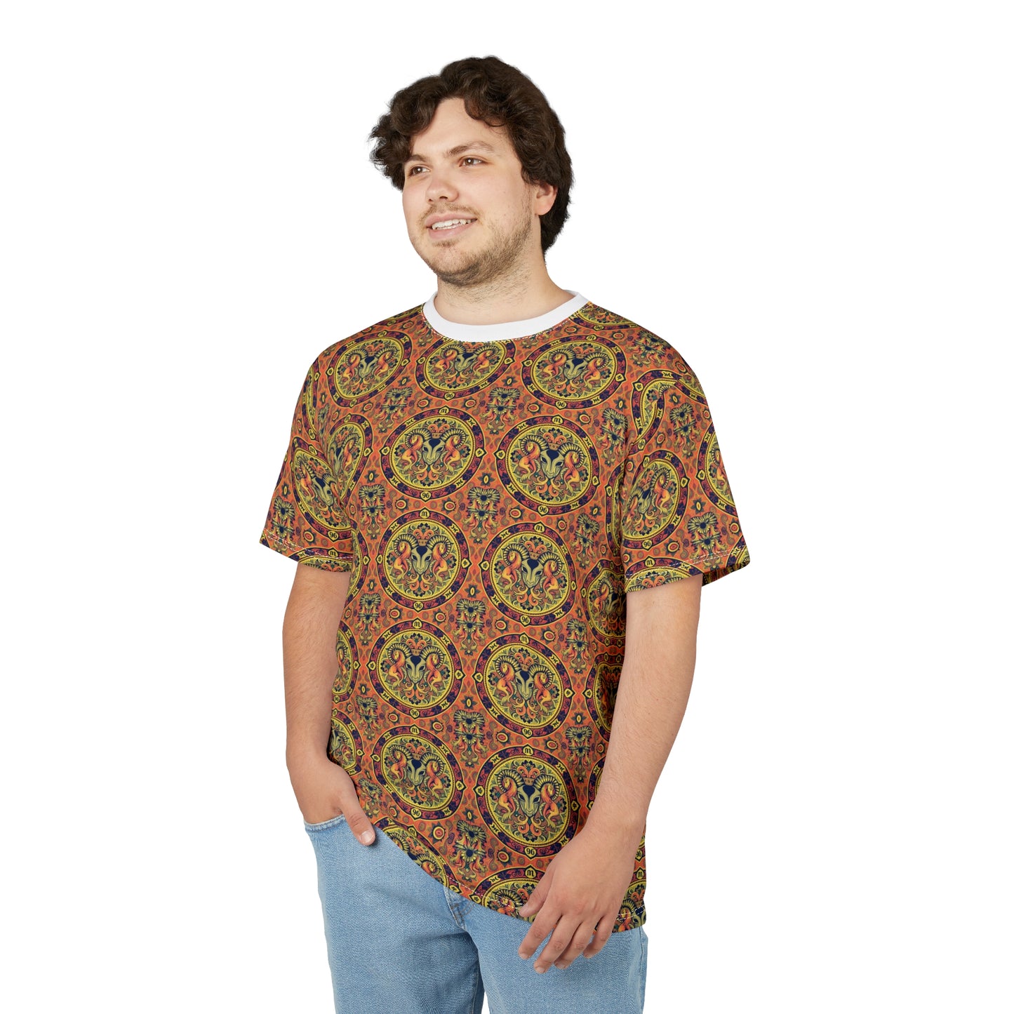 Unisex Cut & Sew T-Shirt, AOP, Aries, Zodiac v1, Pattern