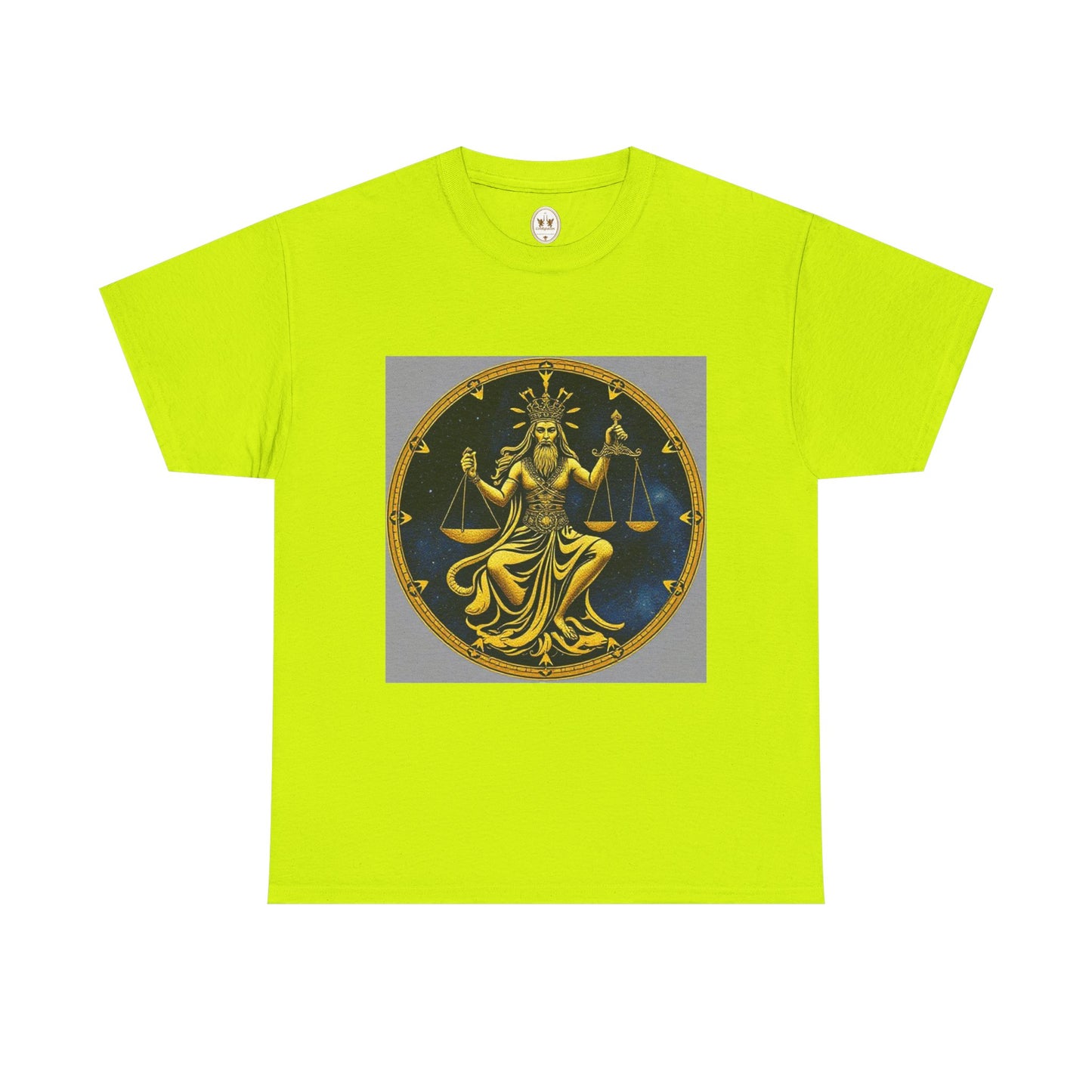 Unisex Heavy Cotton T-Shirt, Gold v1, Libra God, Zodiac Design