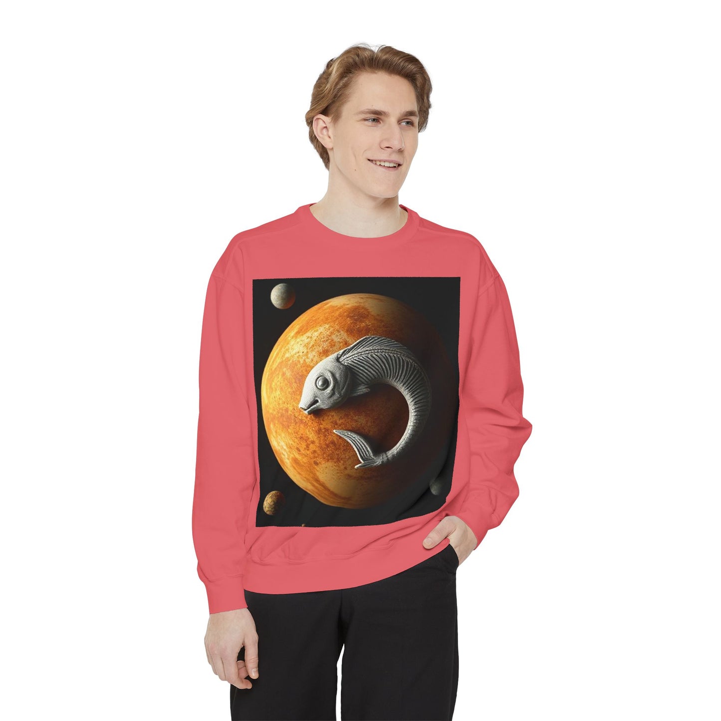 Garment-Dyed Sweatshirt, Unisex, Space Animal Design, Pisces