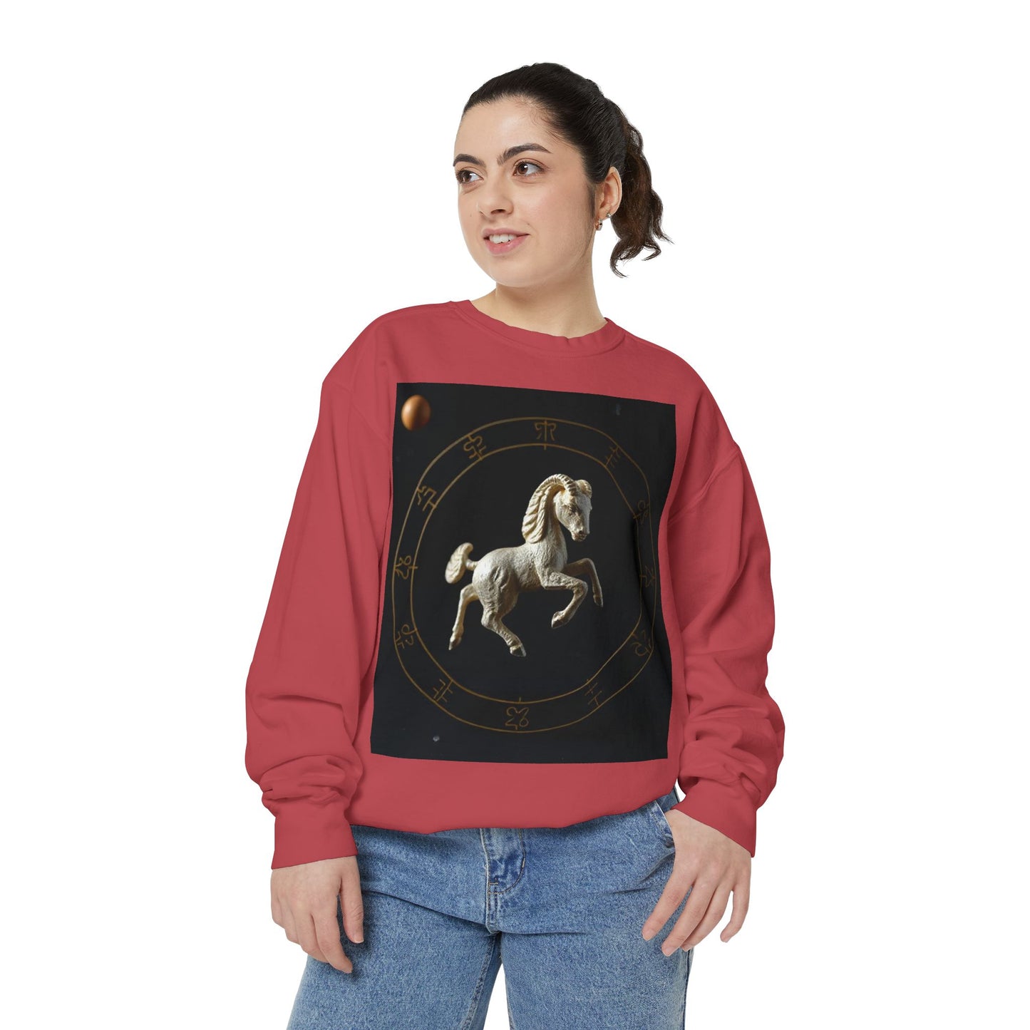 Garment-Dyed Sweatshirt, Unisex, Space Animal Design, Capricorn