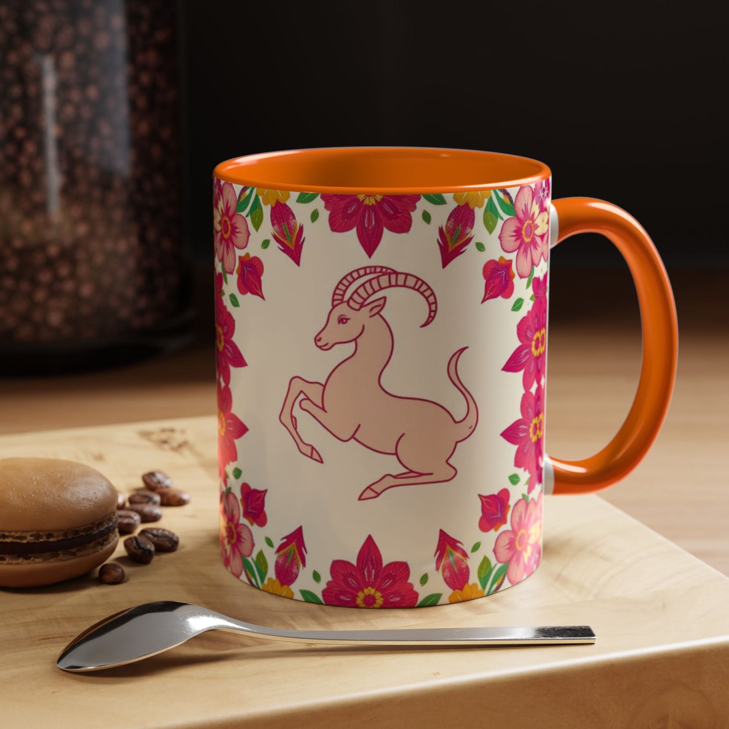Accent Coffee Mug, Capricorn, Zodiac v2, Flower Pattern, (11, 15oz)