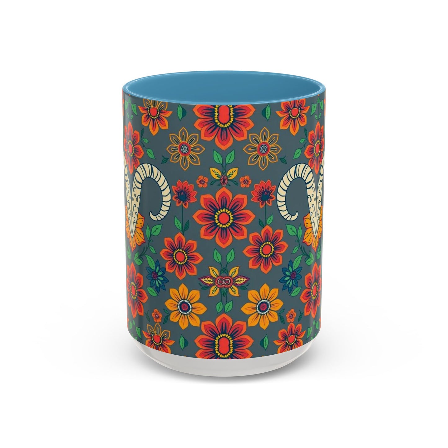 Accent Coffee Mug, Aries, Zodiac v4, Flower Pattern, (11, 15oz)