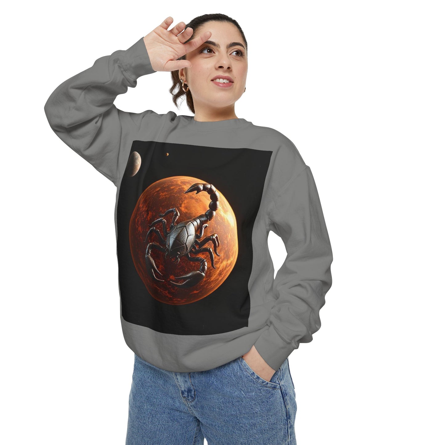 Garment-Dyed Sweatshirt, Unisex, Space Animal Design, Scorpio
