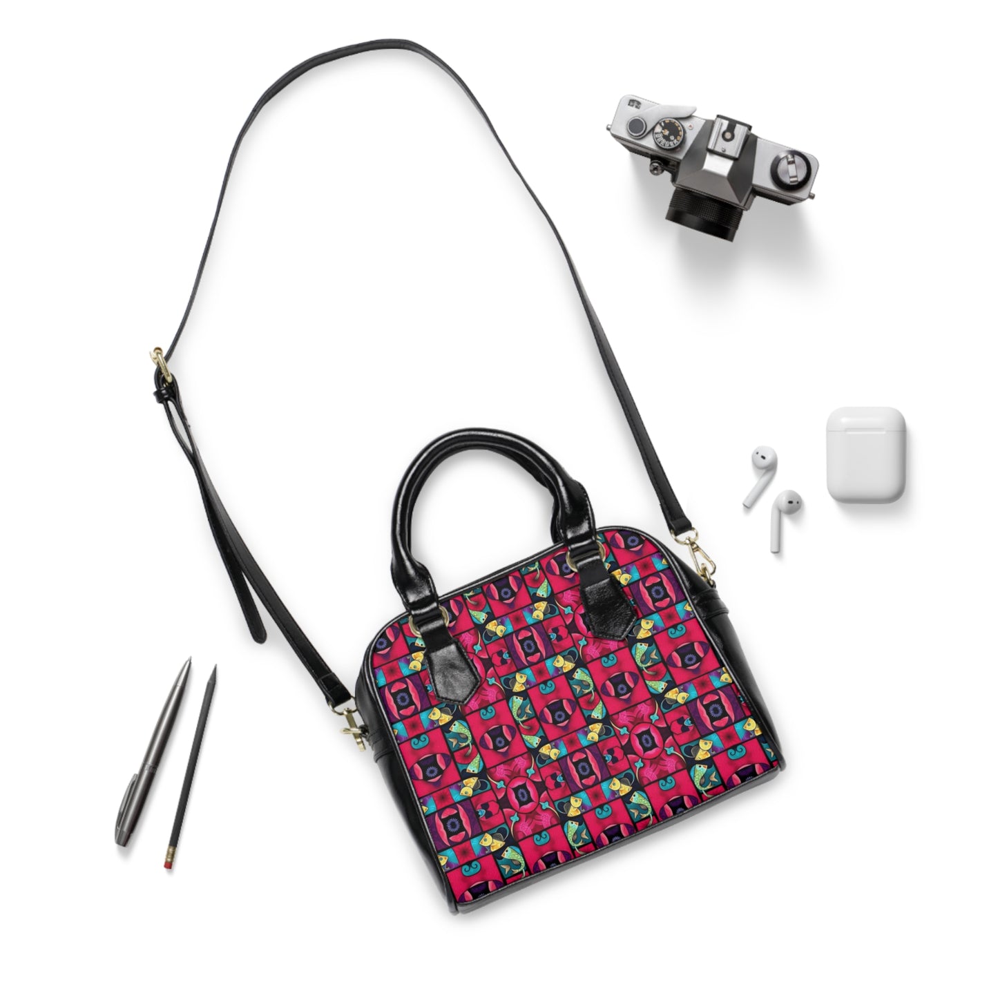 Shoulder Handbag, Pisces, Zodiac v4, Shapes Pattern