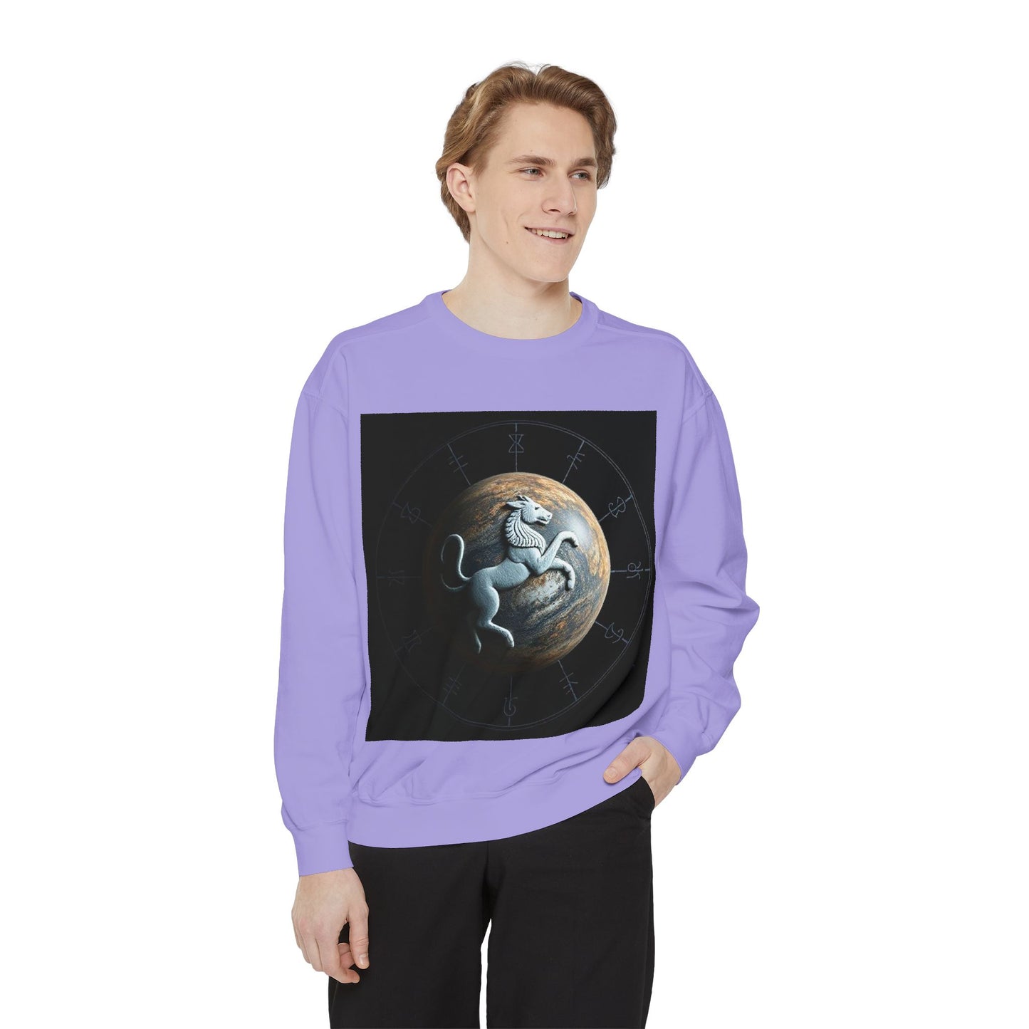 Garment-Dyed Sweatshirt, Unisex, Space Animal Design, Aquarius