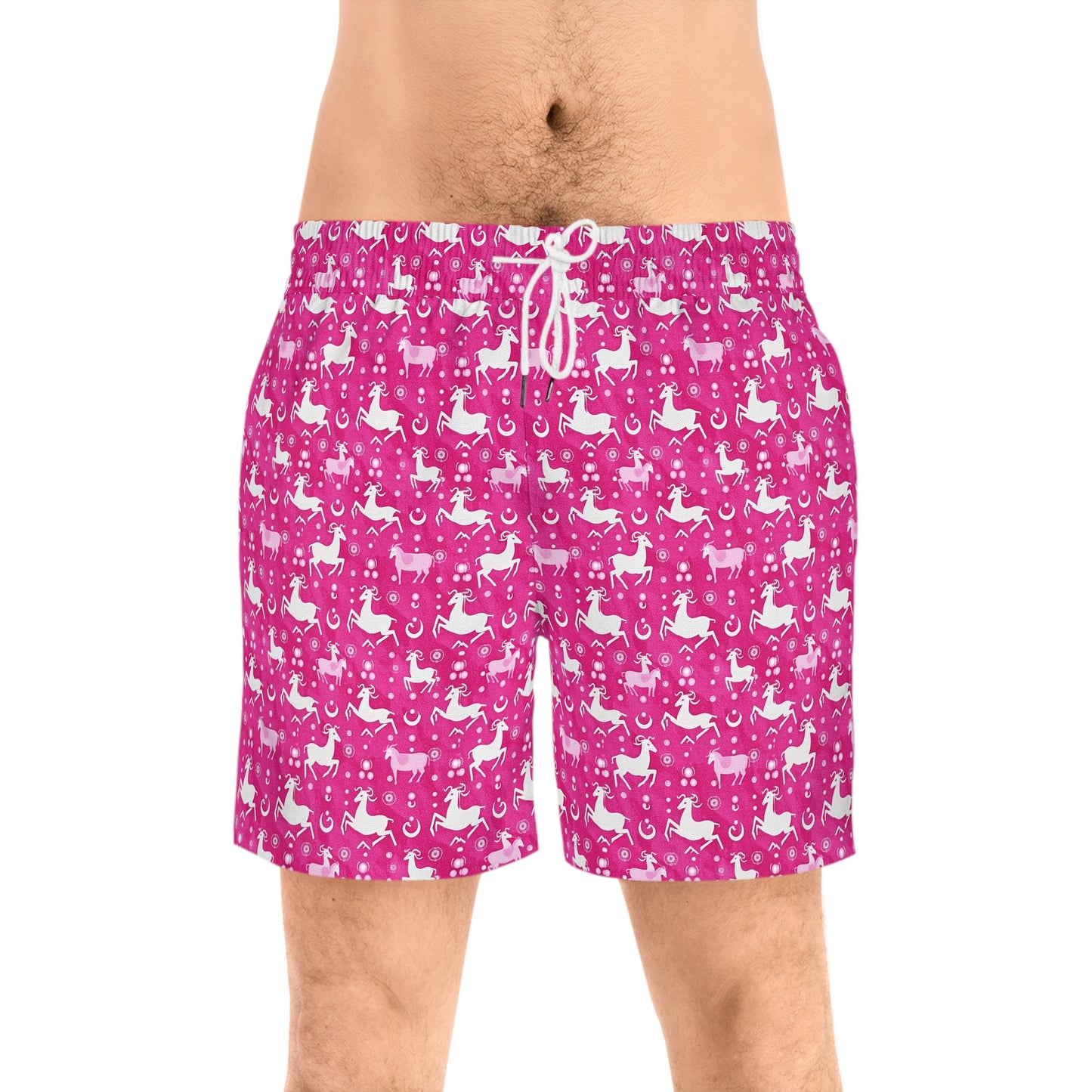 Men's Mid-Length Swim Shorts, (AOP), Capricorn, Zodiac v2, Bubble Pattern