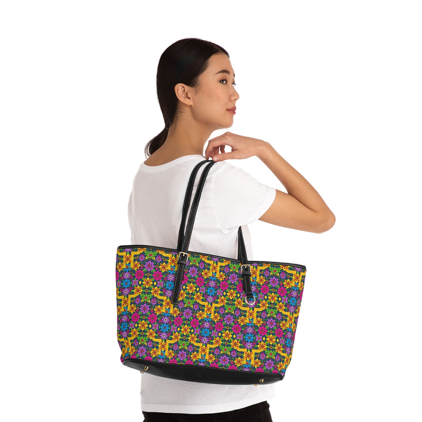 Leather Shoulder Bag, Gemini, Zodiac, Flower Pattern