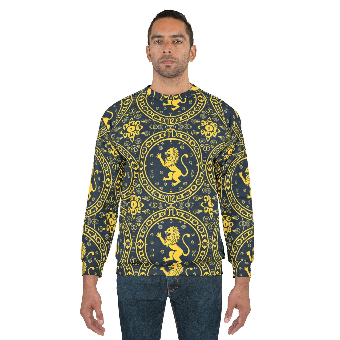 Unisex Sweatshirt, Zodiac Design, Pattern, Leo, AOP