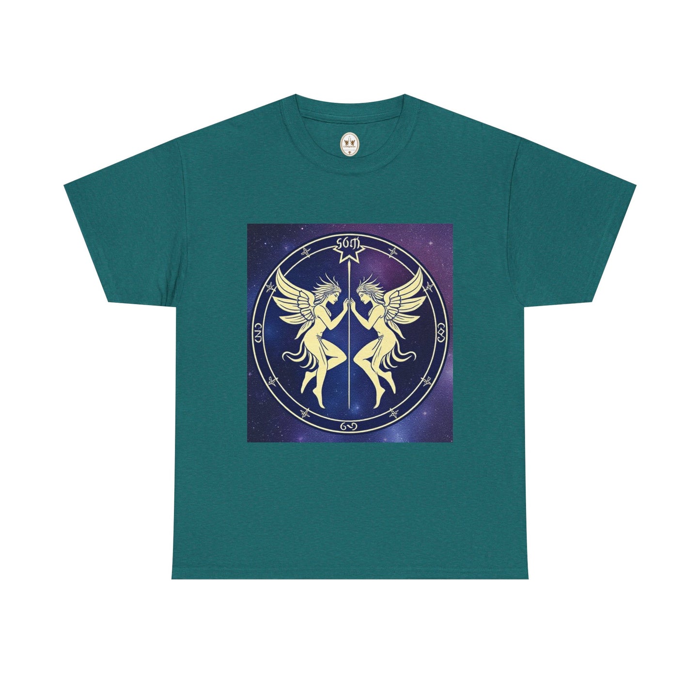 Unisex Heavy Cotton T-Shirt, Space Angel Twins v1, Gemini Zodiac Design