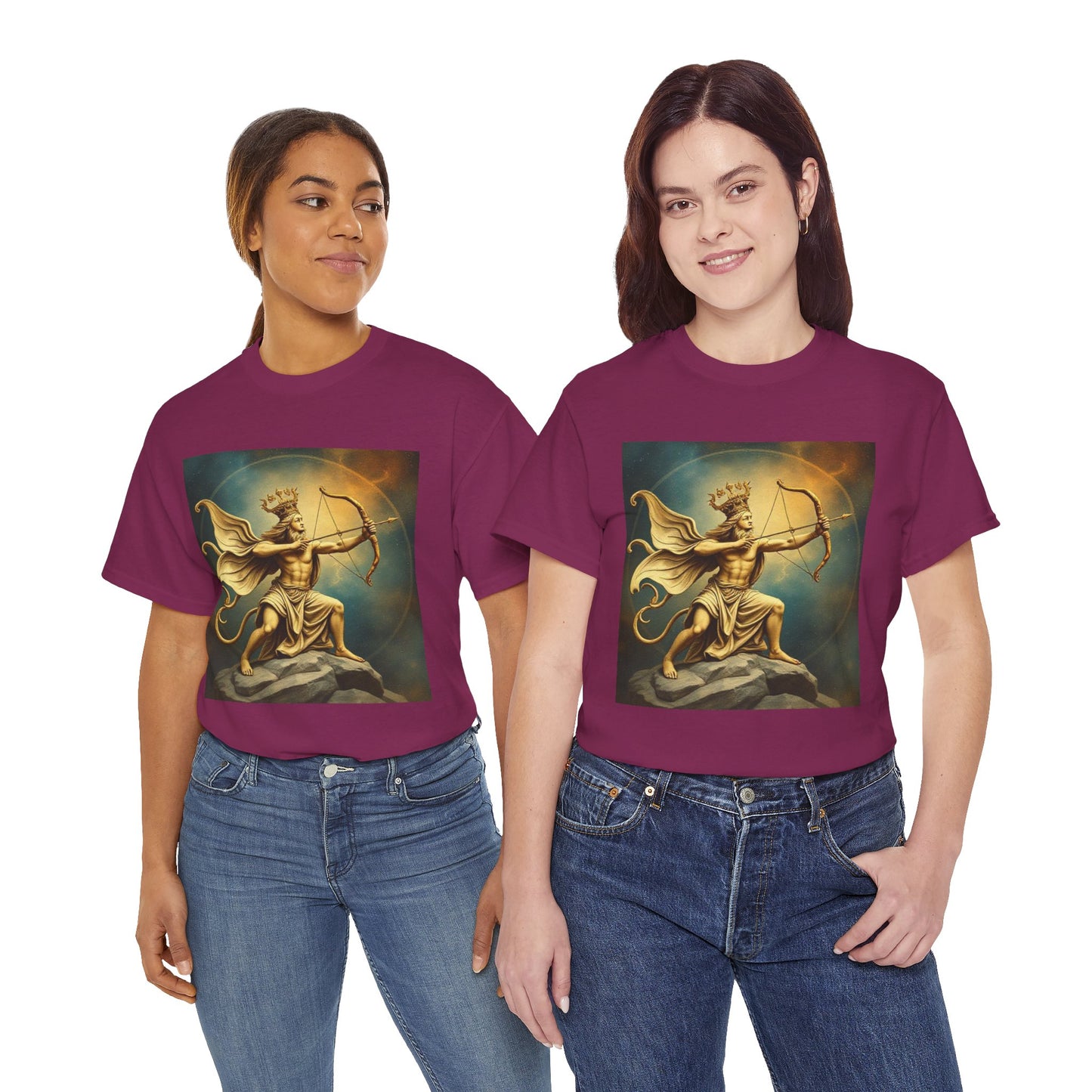 Unisex Heavy Cotton T-Shirt, Sagittarius King, Bow & Arrow v1, Zodiac Design