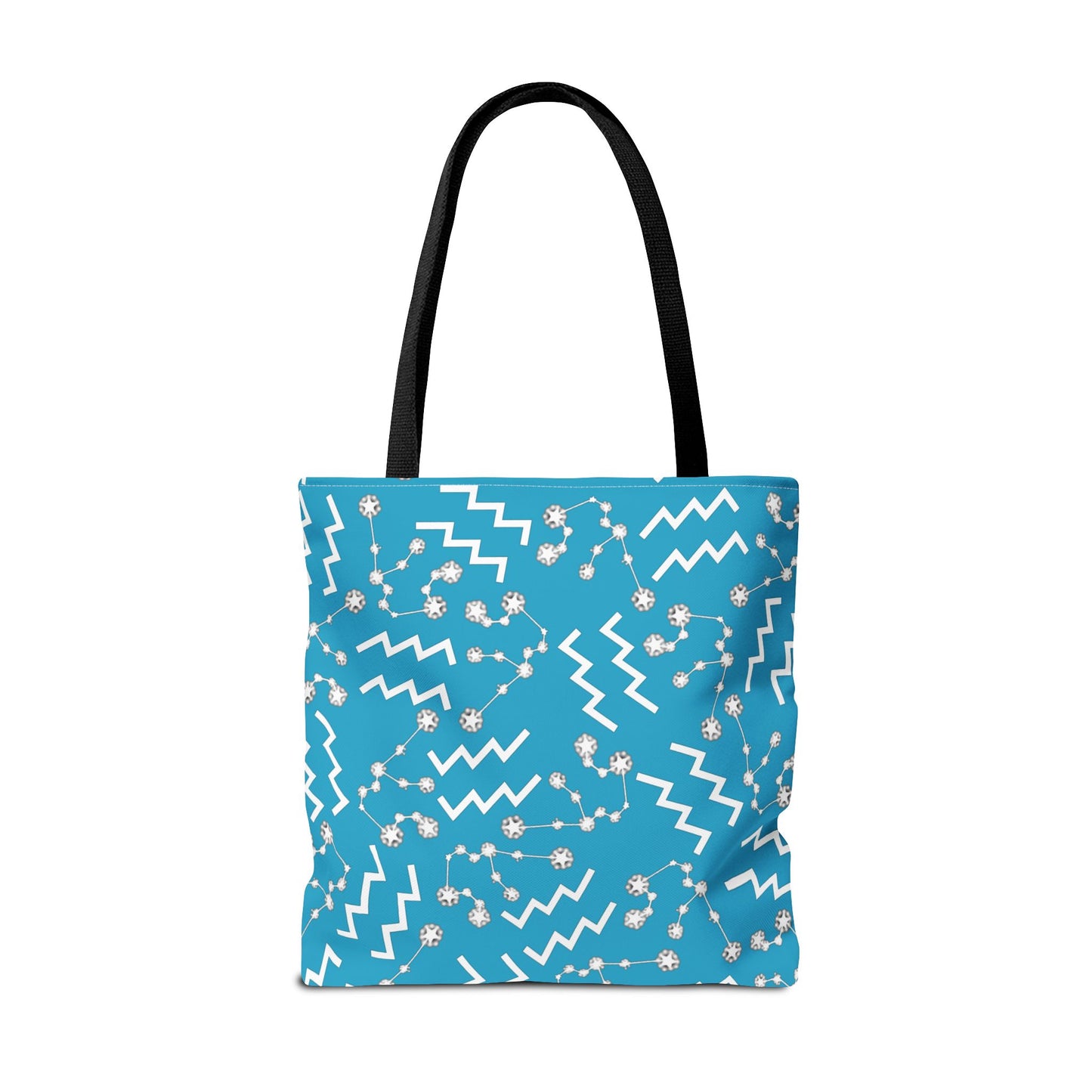 Tote Bag, Aquarius Zodiac Sign, AOP, (Turquoise, White)
