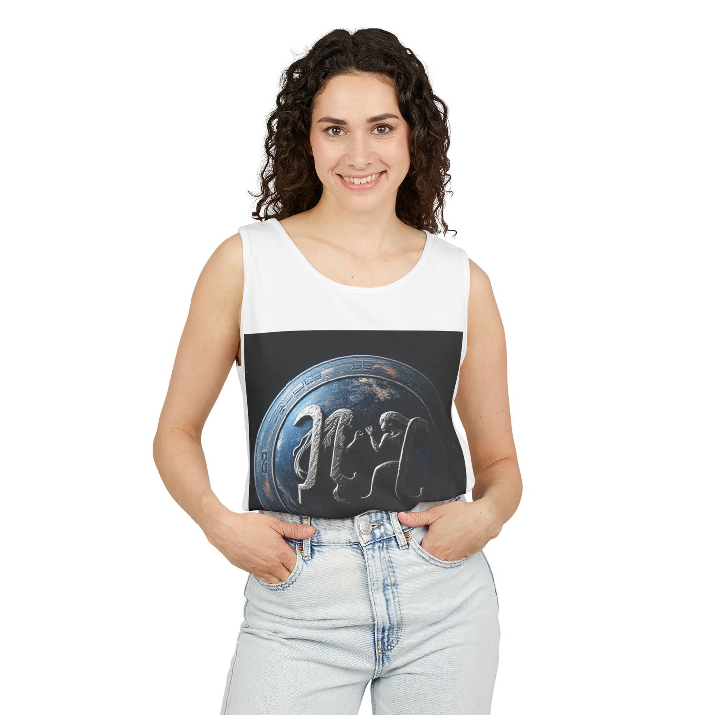 Unisex Garment-Dyed, Tank Top, Gemini Design, Space Symbol , 100% US cotton